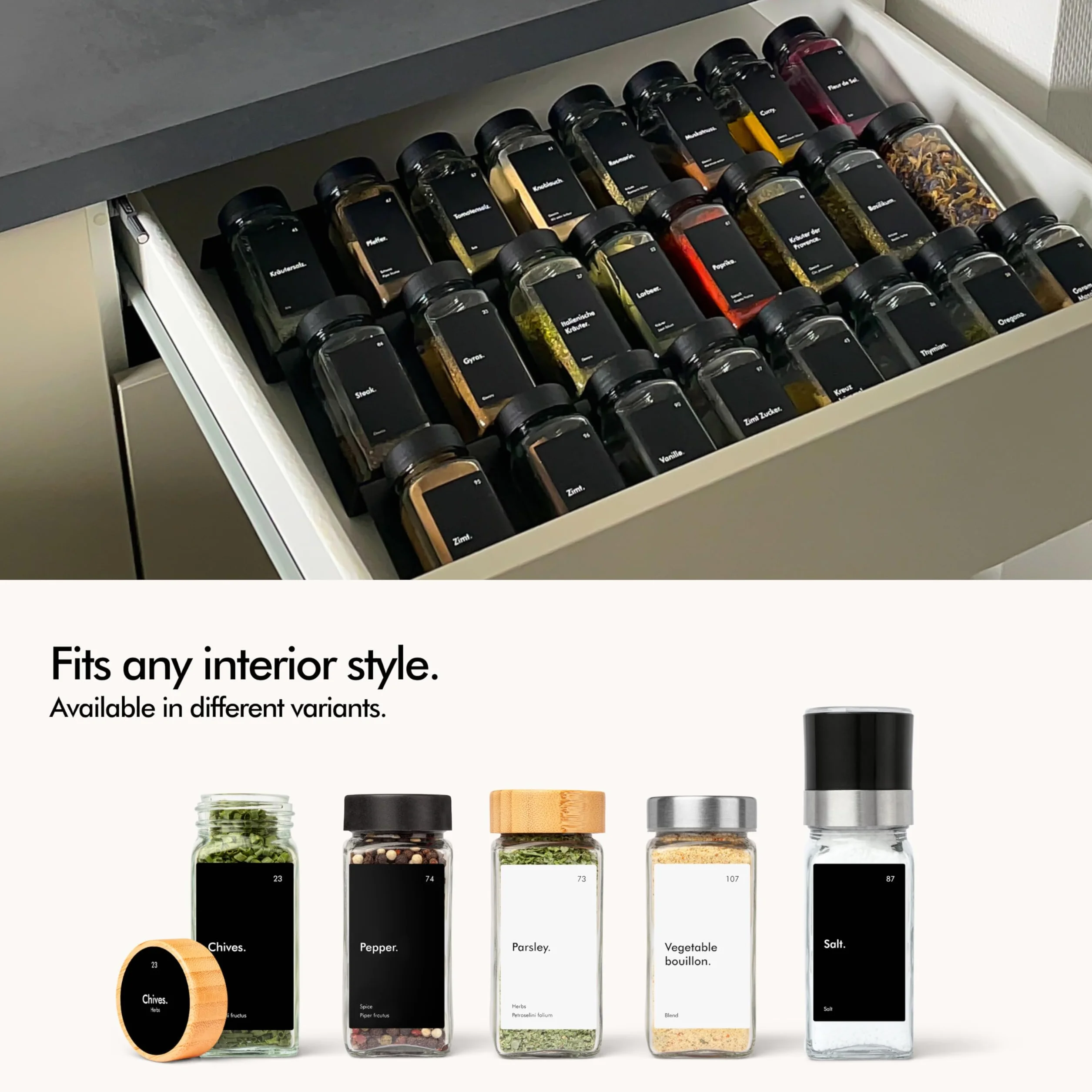 Lot de 24 pots à épices vides avec bac à saupoudrer 120 ml - Bocaux carrés hermétiques noir