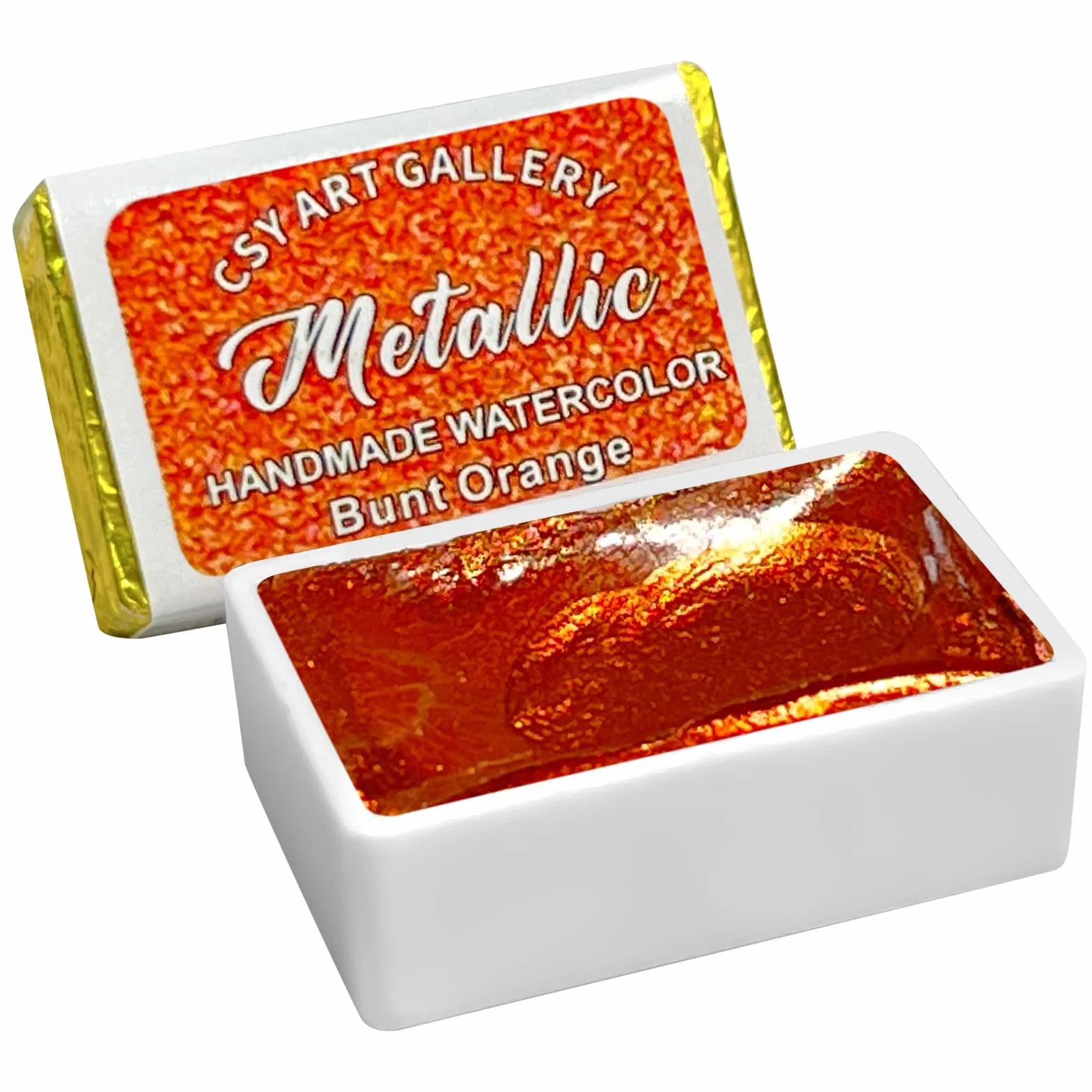 Peinture aquarelle métallique Or brillant Mica paillettes Orange vif