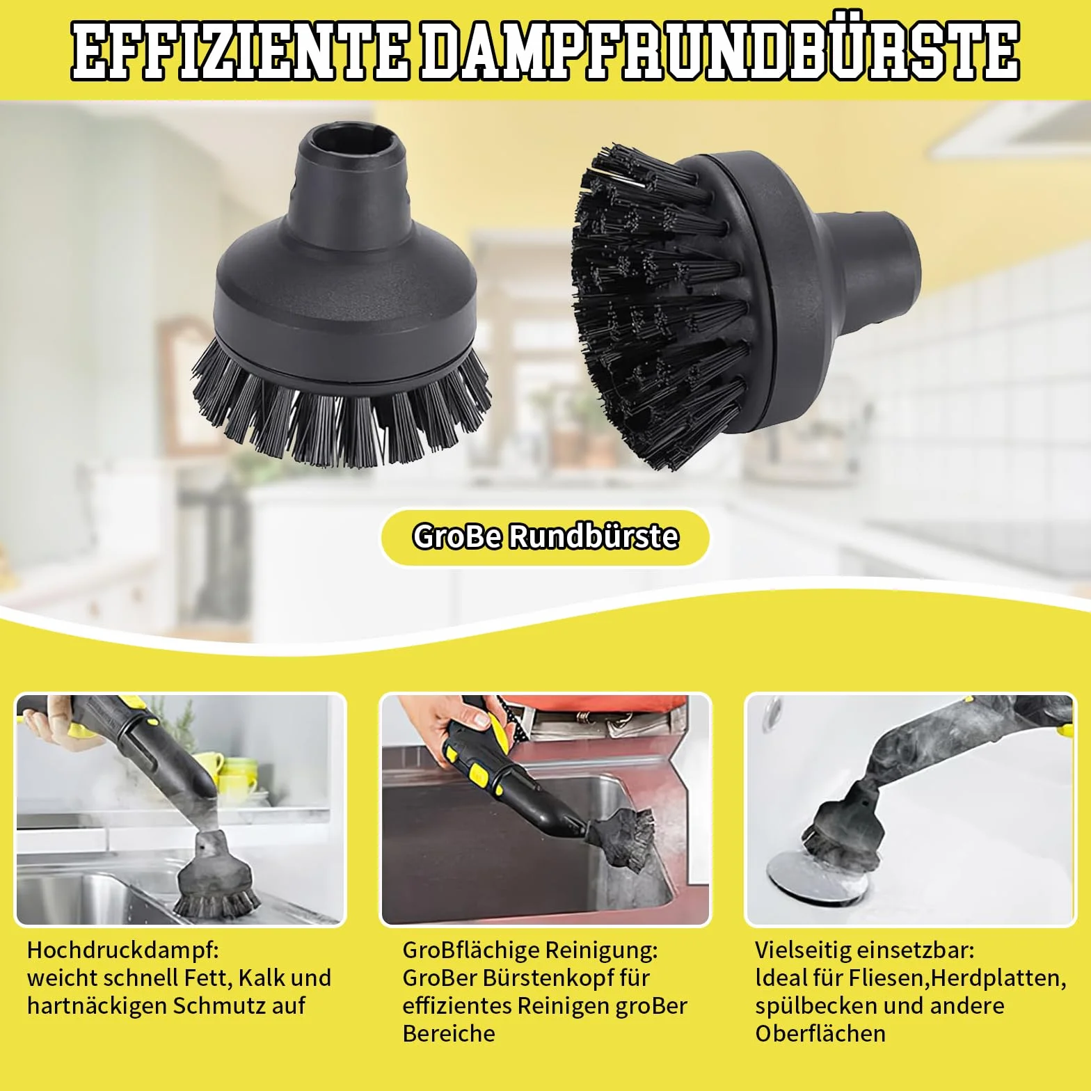 Lot de 11 Accessoires Nettoyeur Vapeur Kärcher SC1 SC2 SC3 SC4 SC5 avec Brosse Ronde, Plate, Buse Incurvée