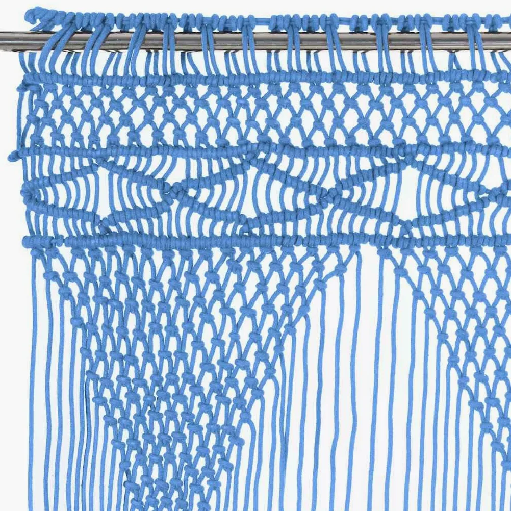 Rideau en macramé Bleu 140x240 cm en Coton et Polyester pour Porte fenêtre séparation pièce décoration intérieur Salon Chambre Cuisine