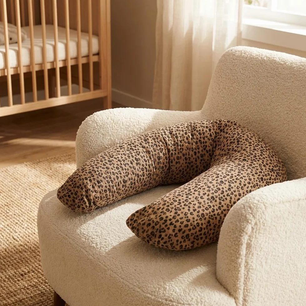 Coussin de Maternité 3 en 1 Grossesse Allaitement Repos Bébé Housse Double Gaze Coton Déhoussable Lavable Motif Léopard XXL