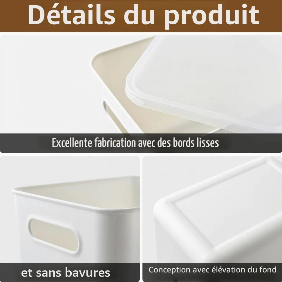 Lot de 8 boîtes de rangement avec 4 couvercles, panier rangement plastique | rangement avec poignées, boîtes de rangement multifonctionnelles pour cuisine, bureau, placard, salle de bain, jouets