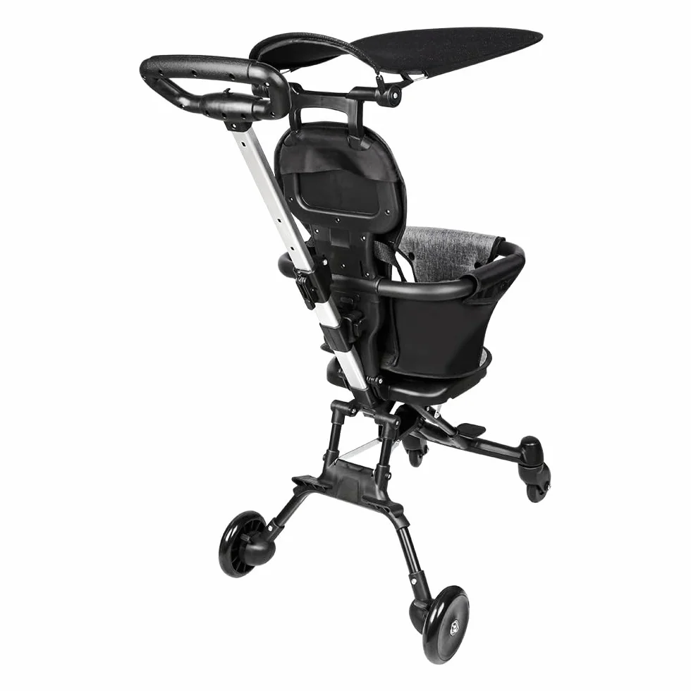 Poussette Compacte 25 kg Inclinable Pliable Porte-Gobelet Capote Pare-Soleil UPF 50+ Panier Course XL Gris Noir