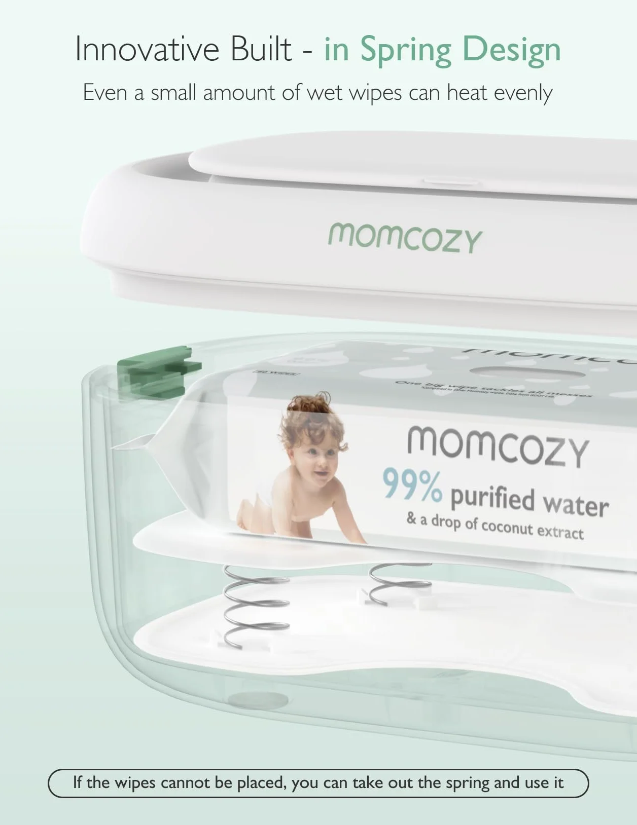 Momcozy Chauffeur de Lingettes Bébé – Design à ressort, grande capacité, chauffage rapide uniforme, 4 températures et veilleuse