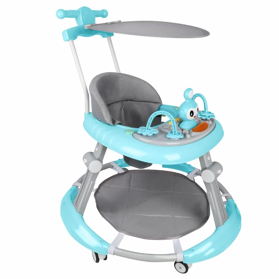 Trotteur Bébé Pliable 6-18 Mois Roues Silencieuses Hauteur Réglable Bleu 70x70x91cm