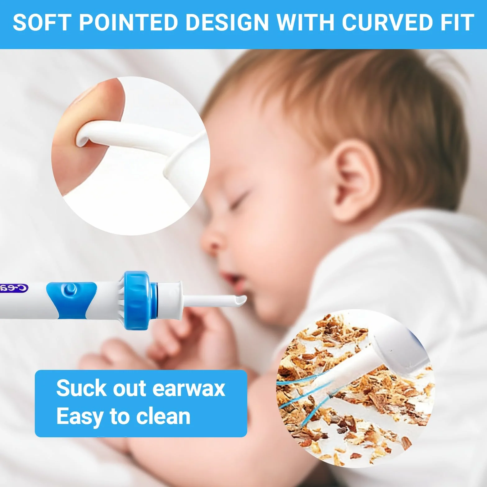 Extracteur de Cérumen Électrique Nettoyage Oreilles Bébé Enfants Adulte 2 Têtes Rechange Lavables Brosse