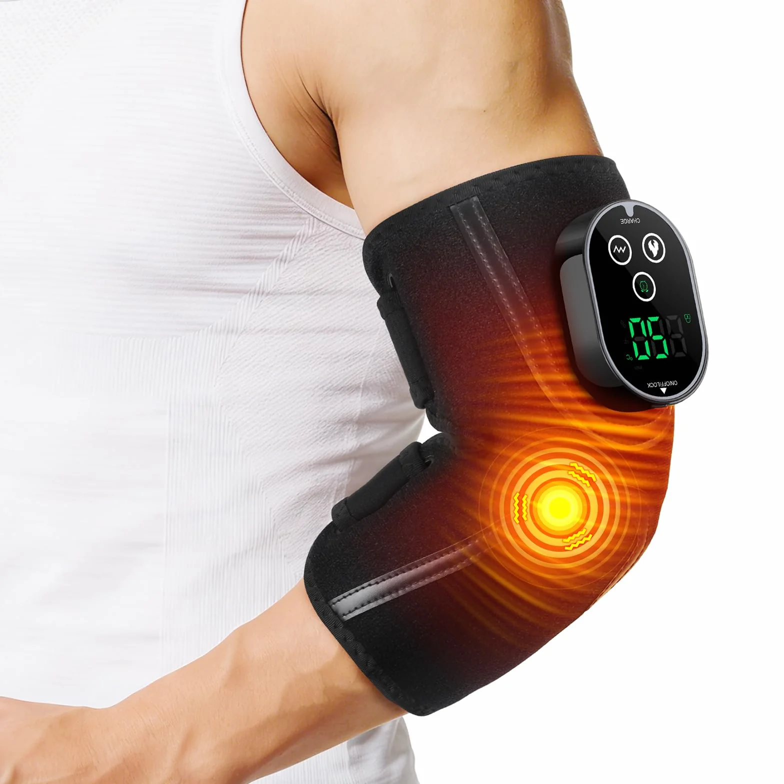 Coussin Chauffant Pour Coude Sans Fil Avec Vibrations, Coudière Chauffante Écran Tactile, 5 Niveaux Chaleur, 3 Modes Vibration, Batterie 3000mAh