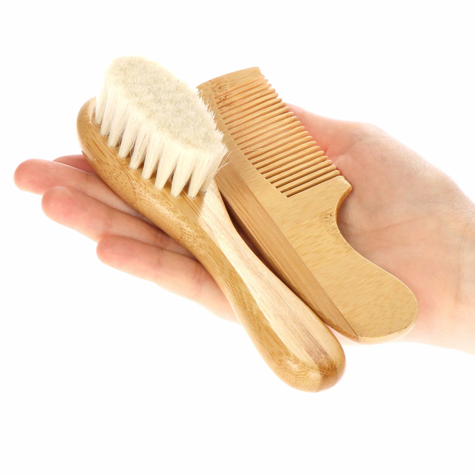 Ensemble de Soins capillaires bébé Brosse à Cheveux en Bambou Poils Doux Laine Peigne Mouton