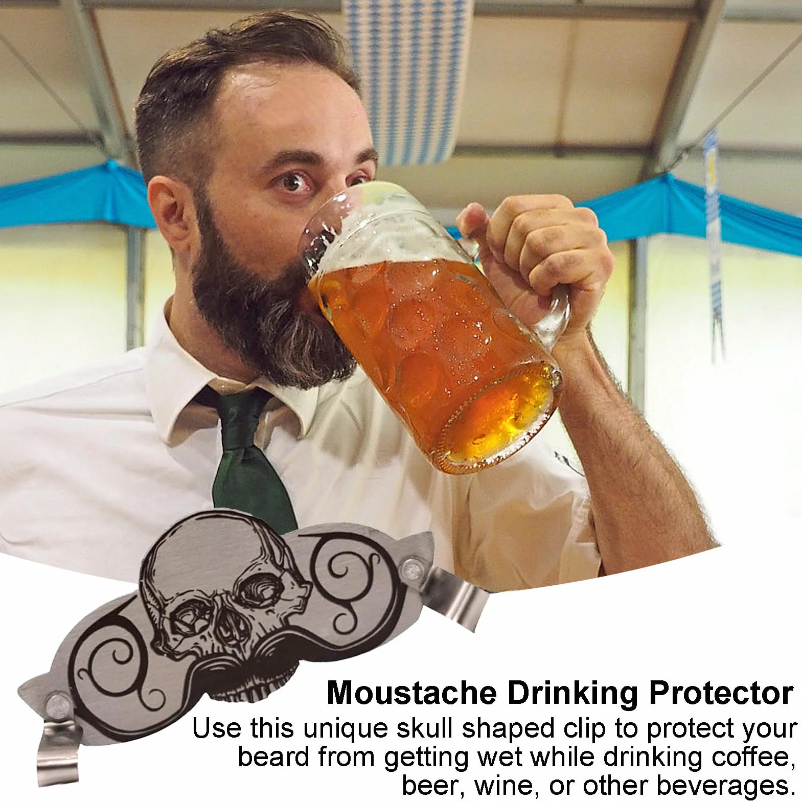 Bière moustache tasse protection acier inoxydable tête de mort décoration innovante
