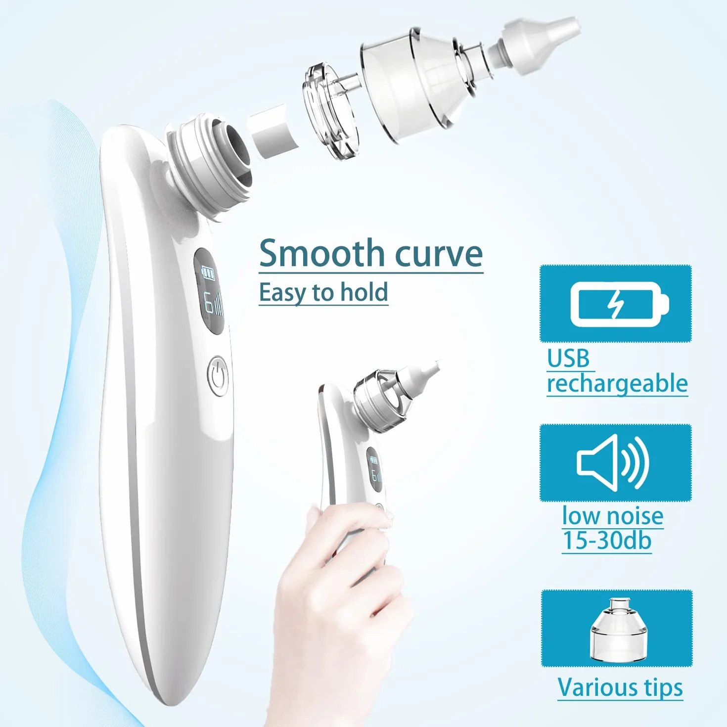 Aspirateur de cérumen électrique 6 vitesses LCD pour nettoyage en profondeur enfants adultes