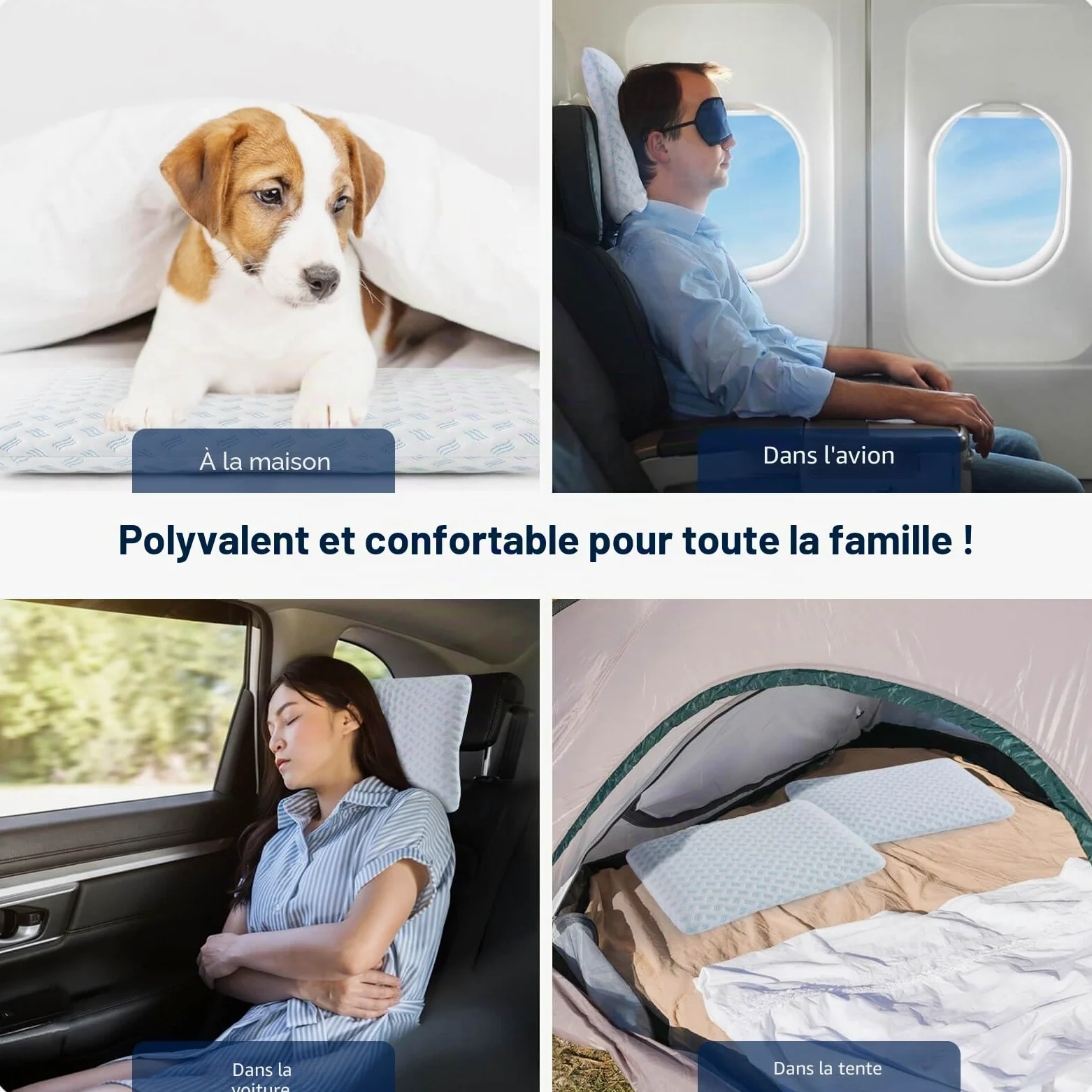 Oreiller en mousse à mémoire de forme, super fin, 40 x 60 x 7 cm, doux pour un sommeil réparateur, avec sac pour les voyages, le yoga, la méditation, avec housse lavable