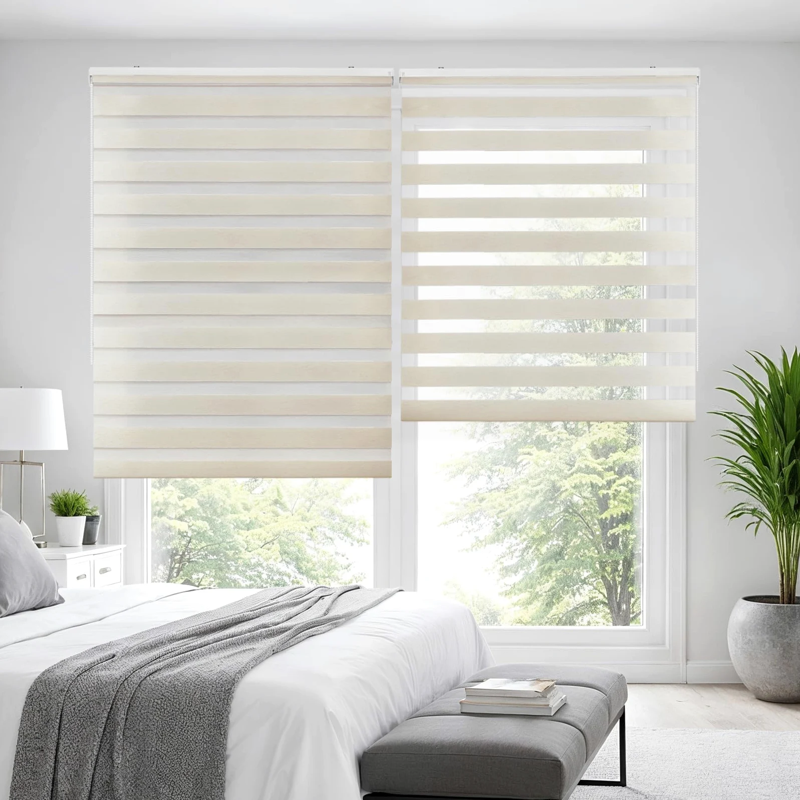 Store Jour Nuit Enrouleur pour fenêtres Tissu Double 120x250 cm Lin | Installation facile mur/plafond Largeur tissu 117,5 cm Stores enrouleurs intérieurs Qualité Premium Maison StoresDeco
