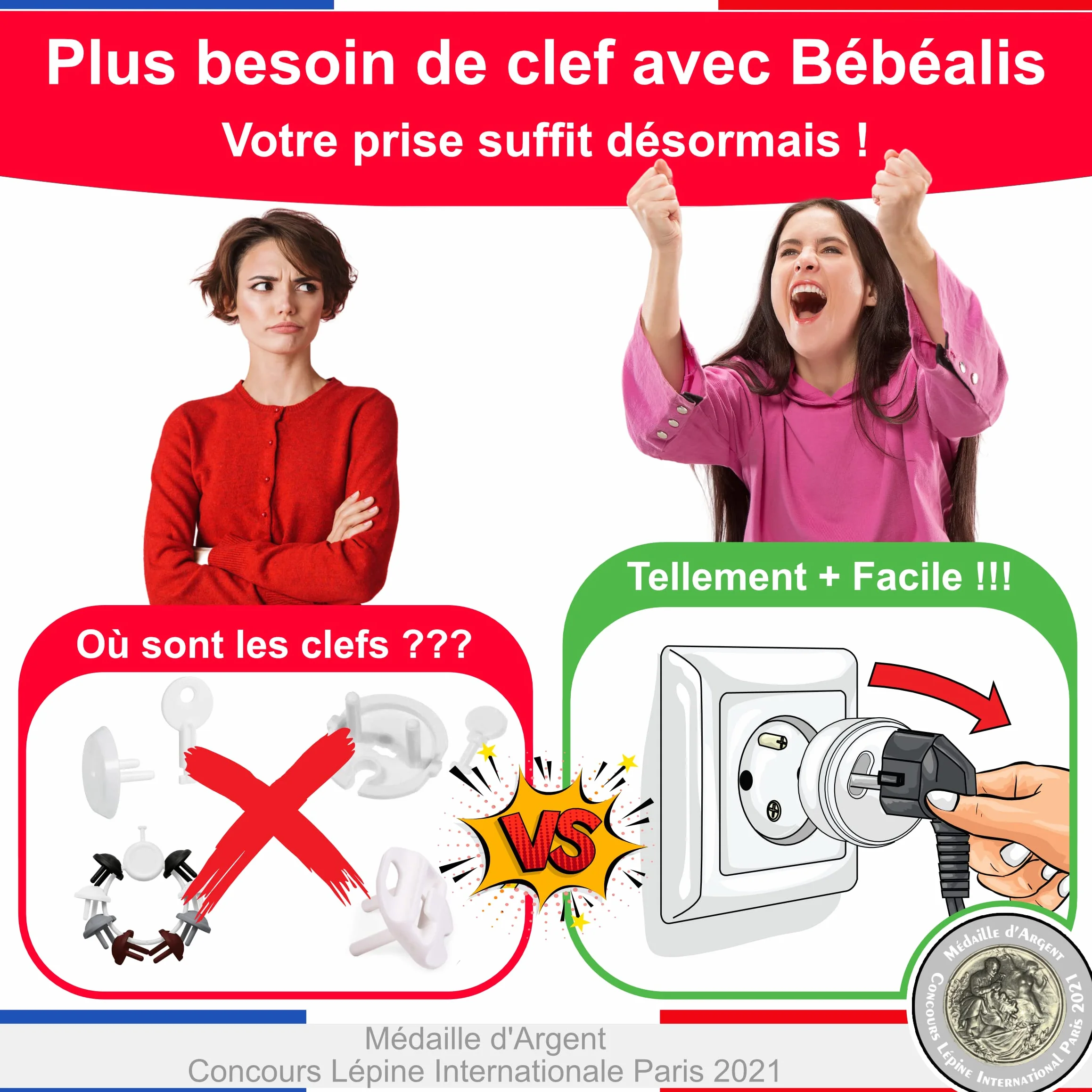 Cache Prise Bébé Français Sans Clef Ni Adhésif - Protection Prise Électrique Sécurité Domestique - Fabriqué en France