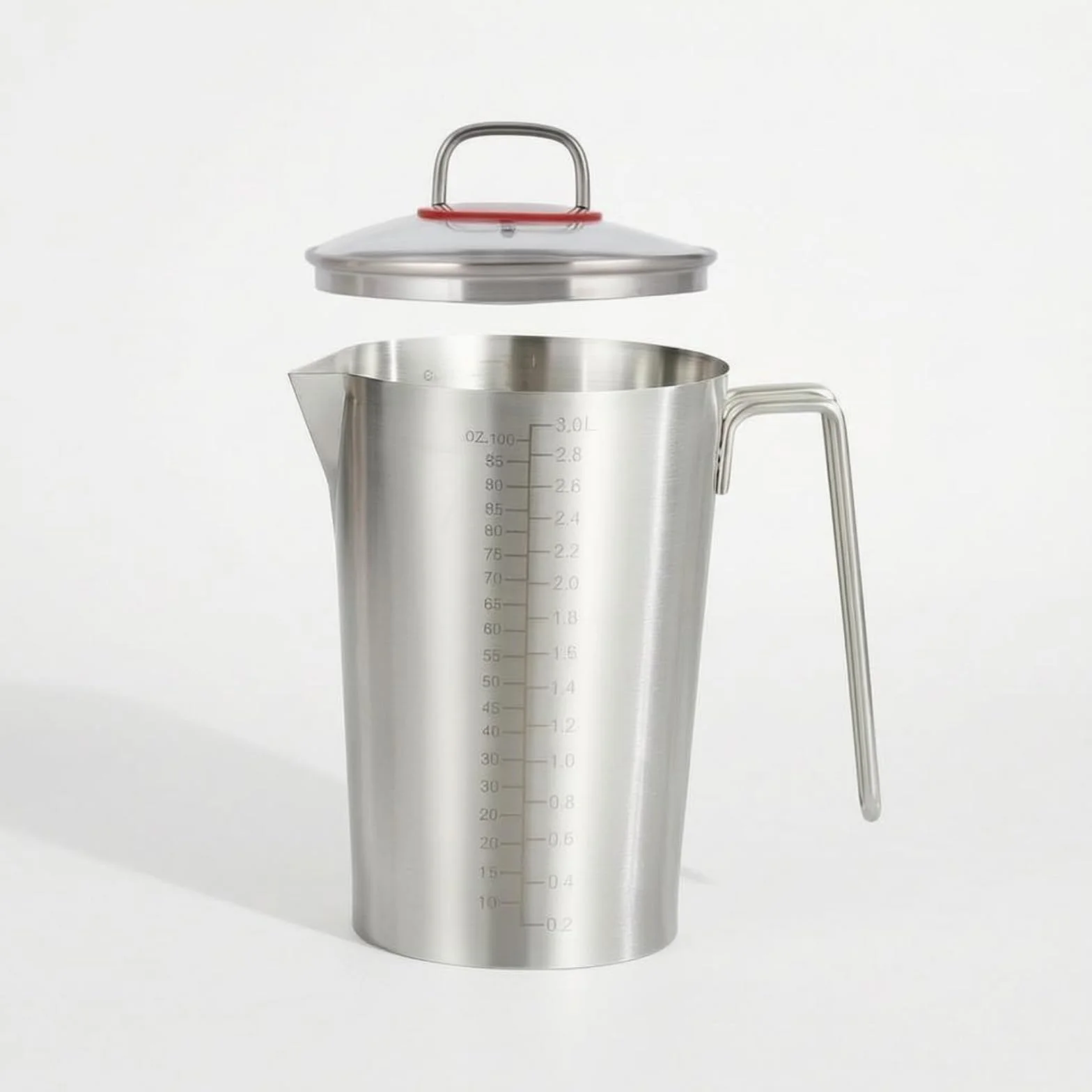 Laboratoire Verre Mesure Récipient Inoxydable Gradué Poignée Métallique Bec Verseur Adapté à Cuisine Préparation de Recettes Mélange, 3 L, Avec Couvercle En Verre