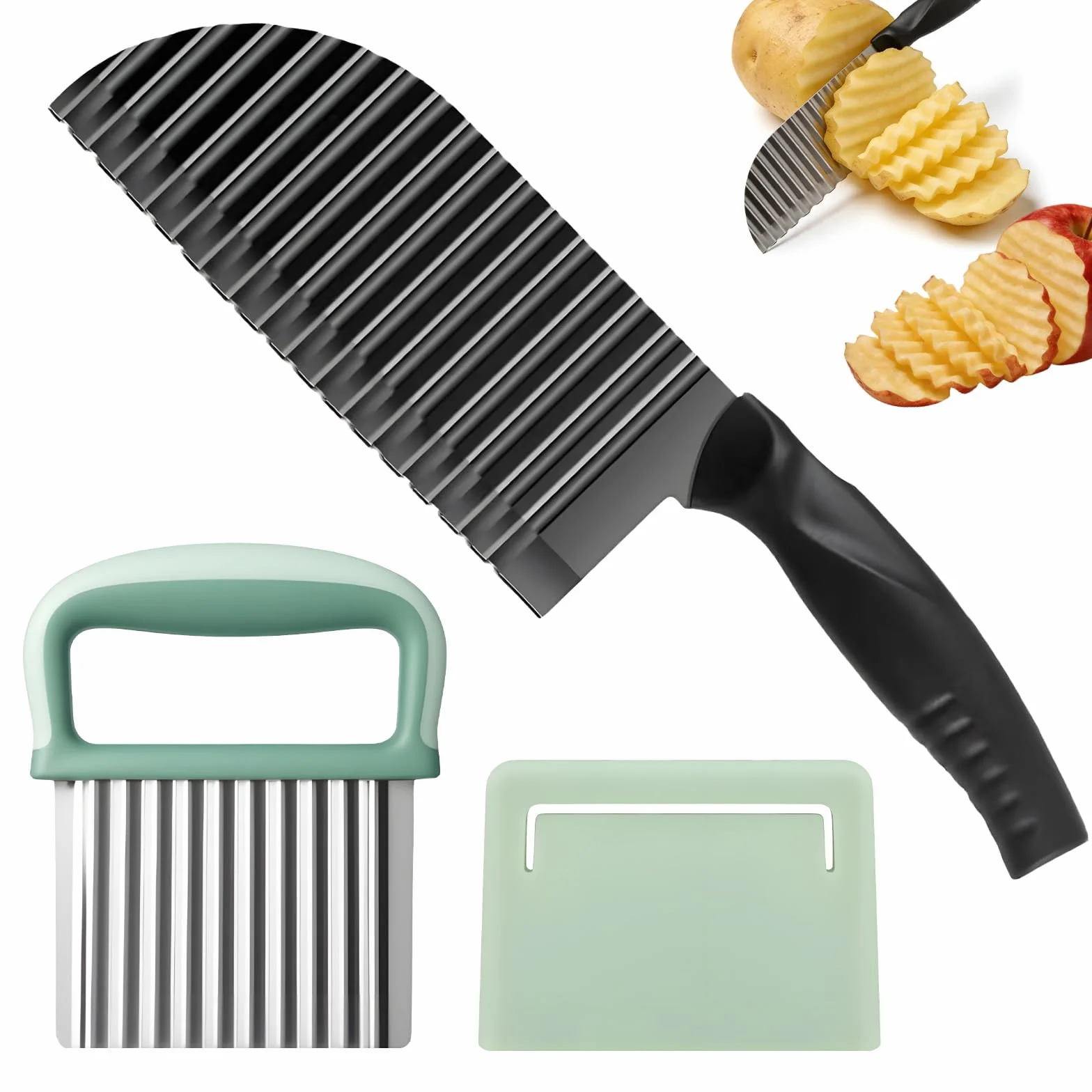 Couteau Ondulé et Crinkle Cutter en Acier Inoxydable, Coupe-Légumes Ondulé, pour Pommes de Terre, Carottes, Fruits et Salades