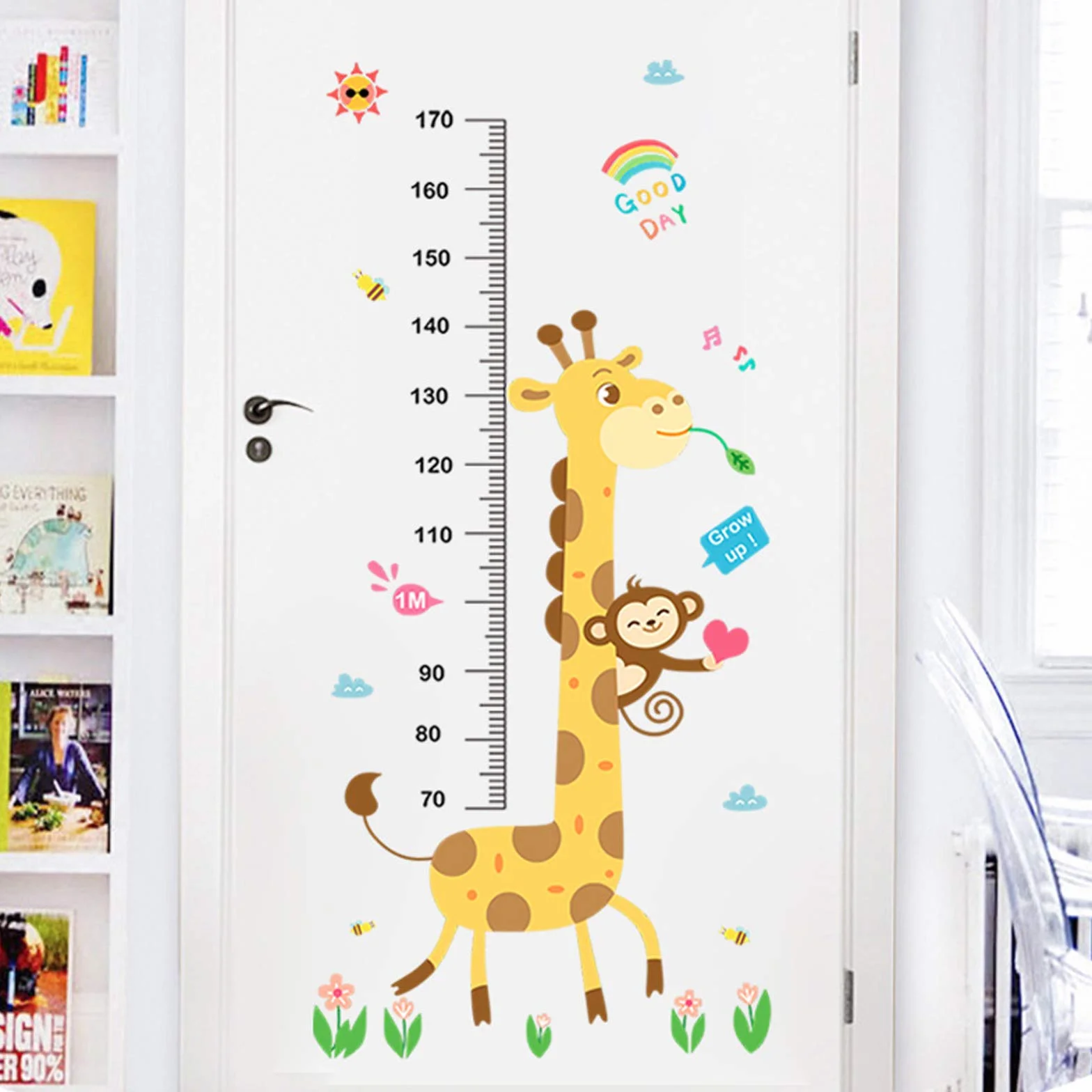 Tableau de croissance bébé autocollant mural amovible girafe singe