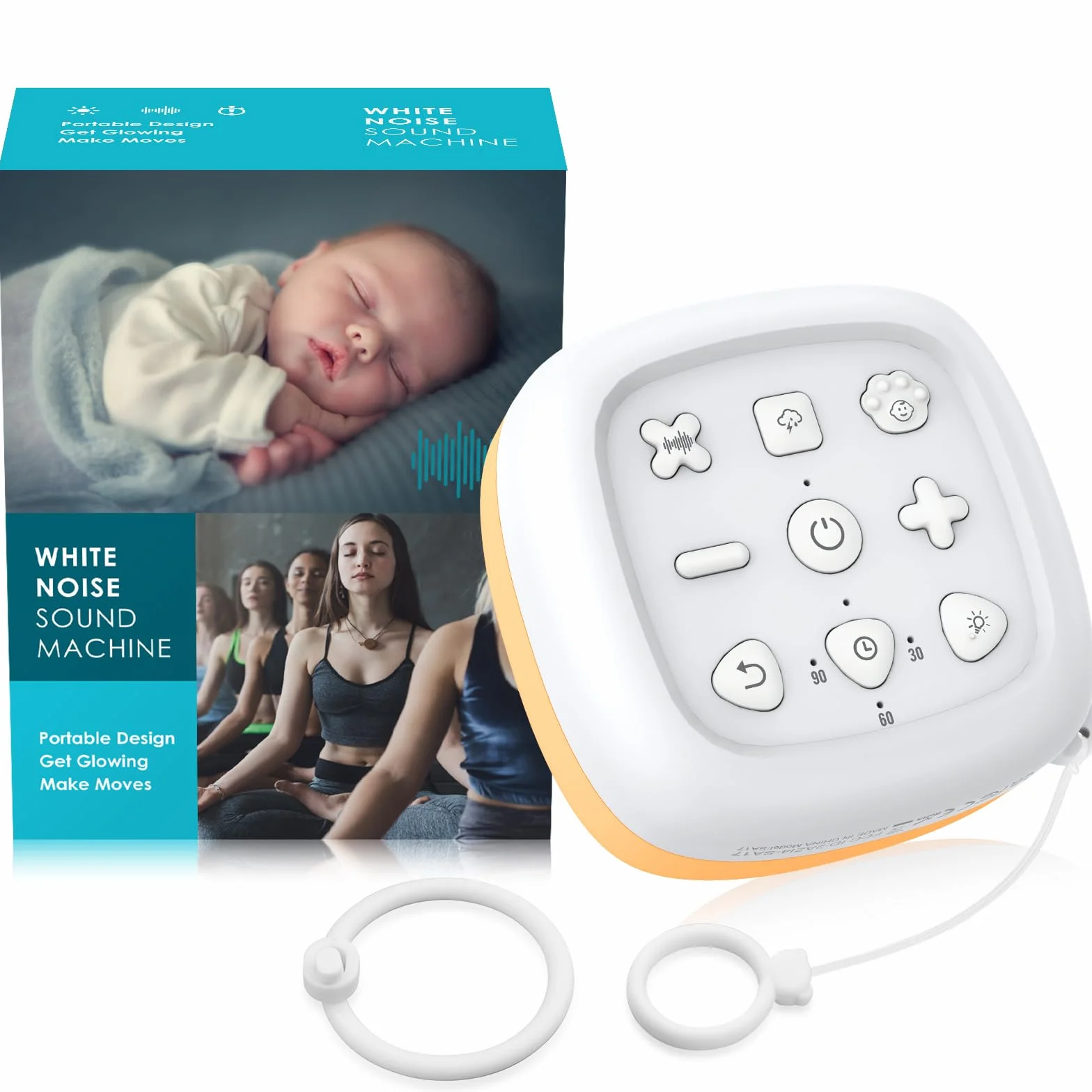 eSynic Mini Veilleuse Bruit Blanc Machine à Sommeil Portable pour Bébé, 30 Sons et 7 Couleurs