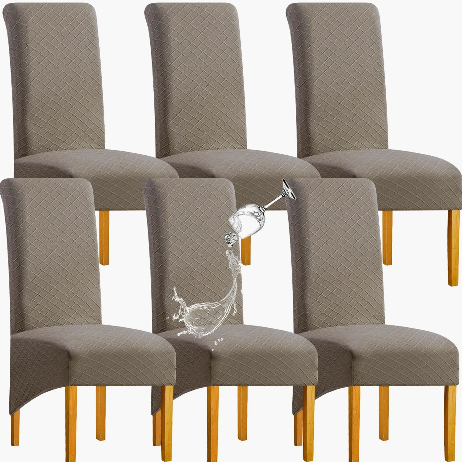 1/2/4/6 PCS Diamond Lattice Stretch Imperméable XL Housses de Chaise pour Salle à Manger, Spandex Haut Dossier Grande Chaise de Salle à Manger Housses(Taupe,6 pièce)