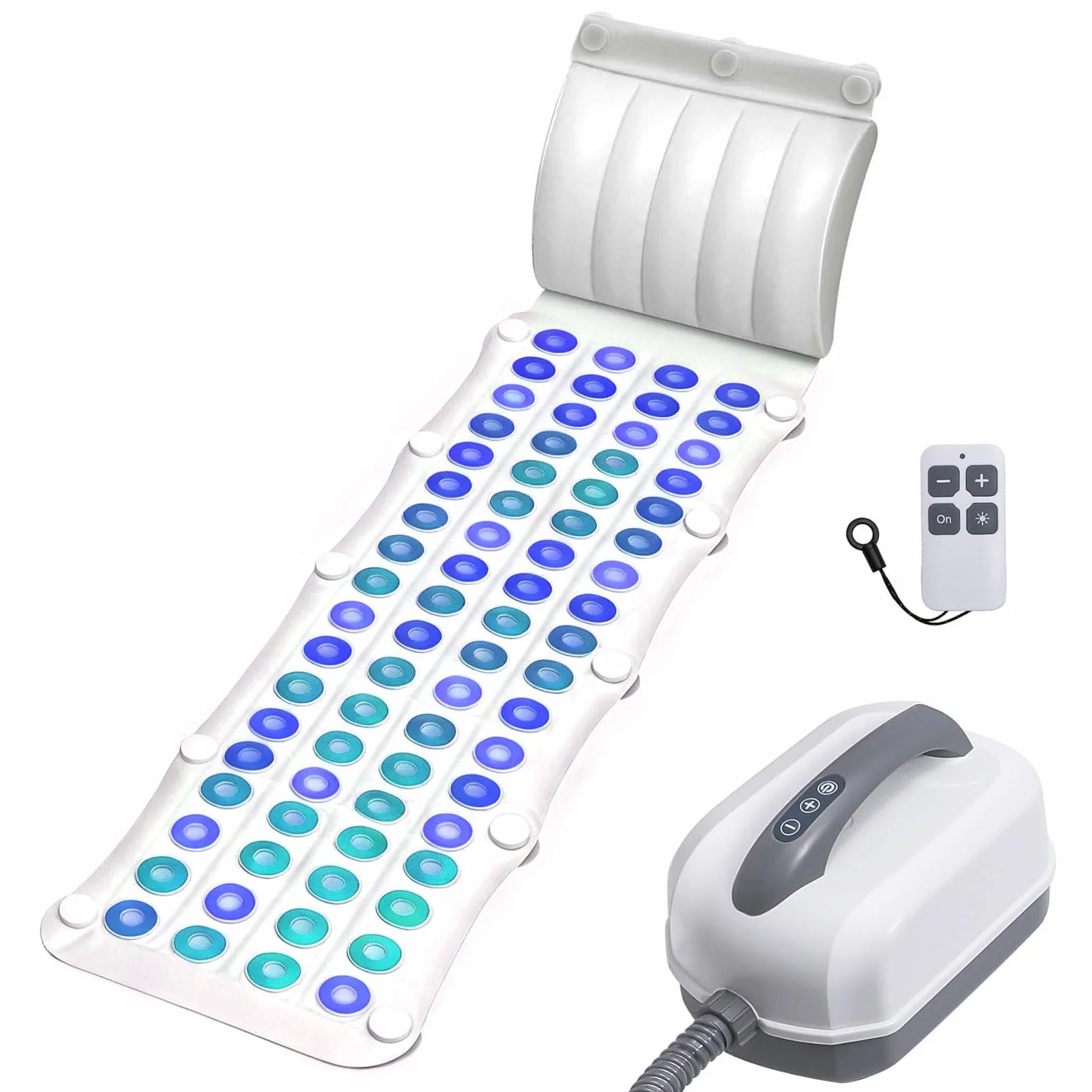 Tapis de Bain à Bulles avec Télécommande 93 Jets 6 Niveaux Lumières LED 7 Couleurs Pompe à Air Améliorée Portable