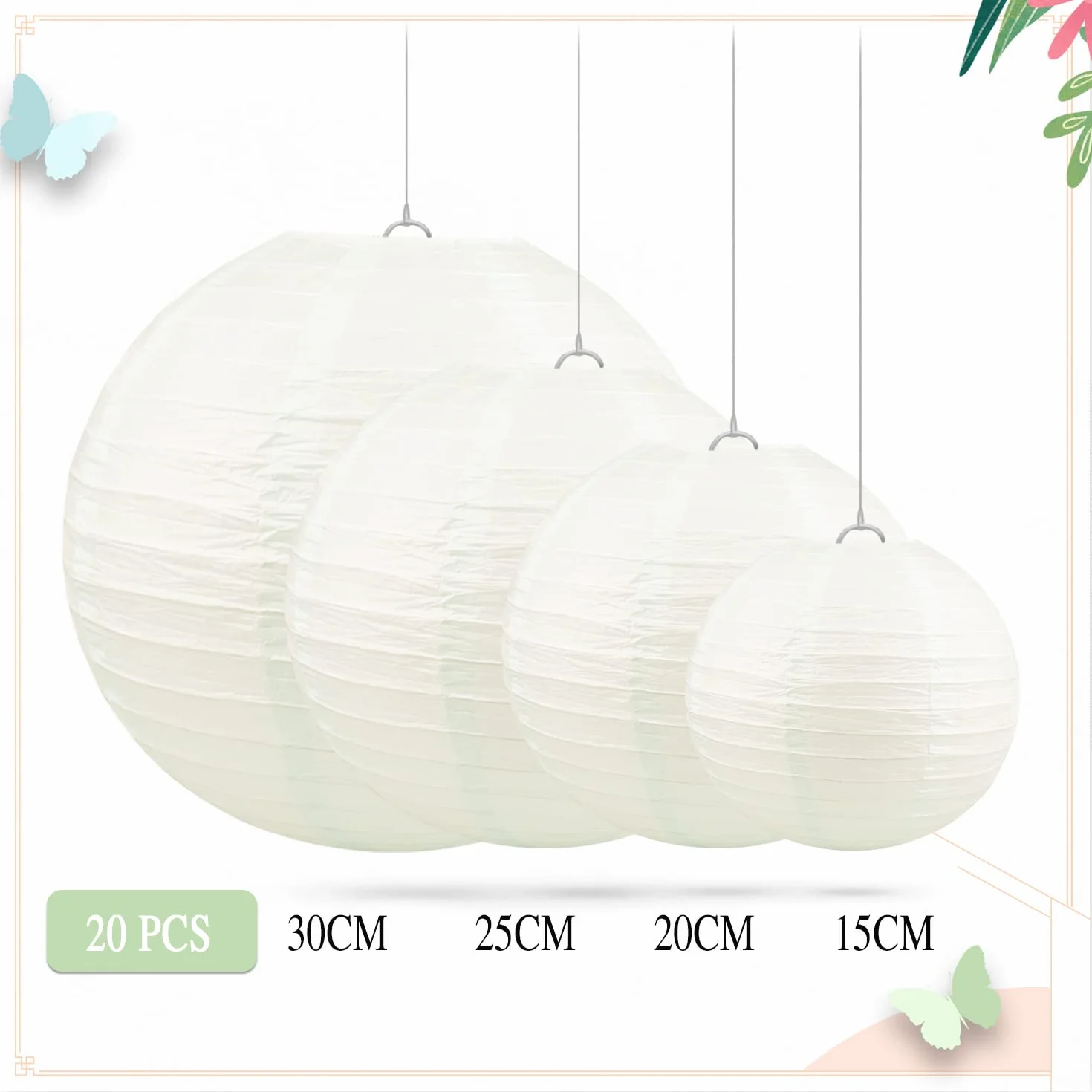 Lanterne en Papier Rond 20 Pièces Beige Blanc 15-30 cm Suspendre Mariage