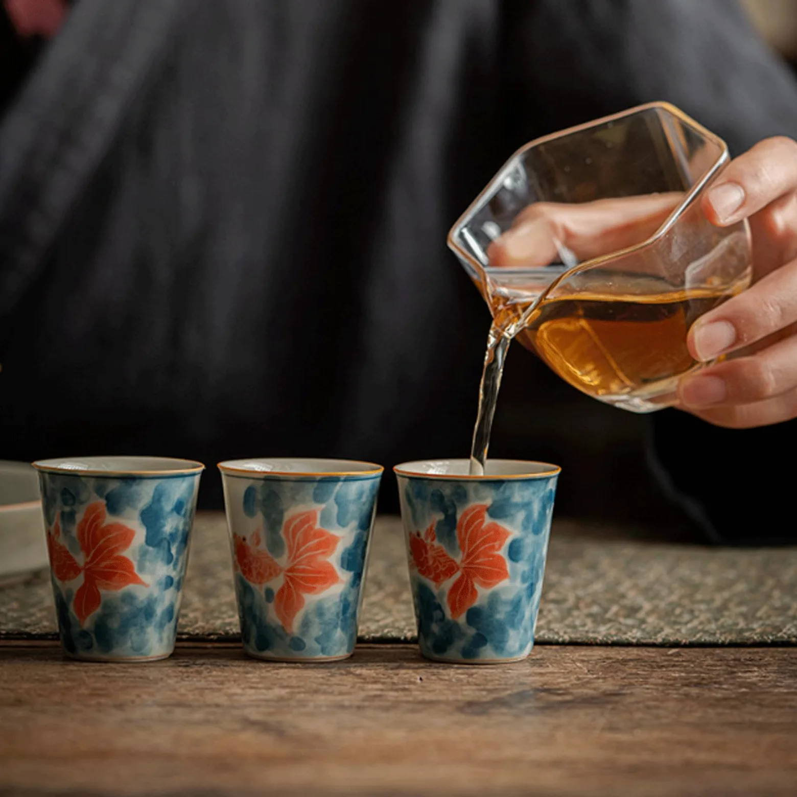 esmen Service à saké en céramique, Texture de Poisson Rouge, Tasses en céramique, Artisanat Traditionnel en Porcelaine, poterie, Verres à vin, Ensemble de 3 Tasses à saké
