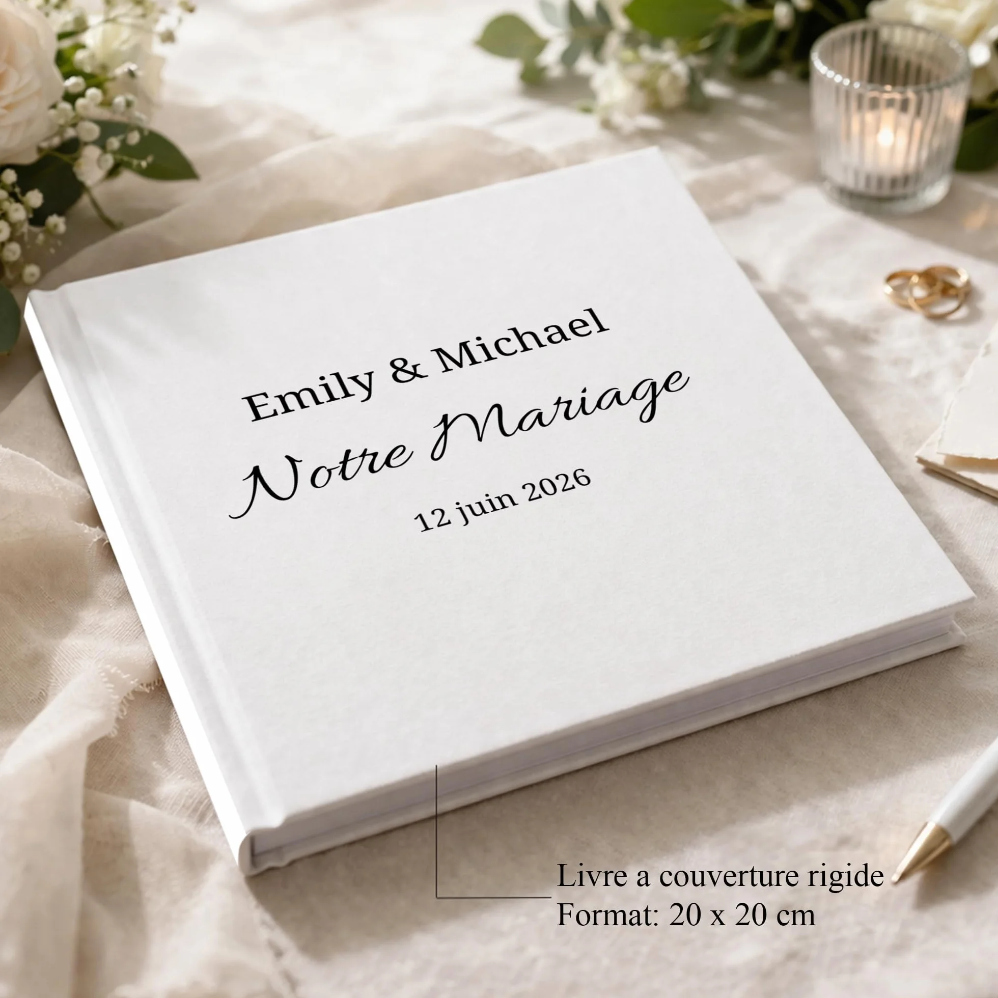 Livre d'or mariage personnalisé couverture rigide 60 pages