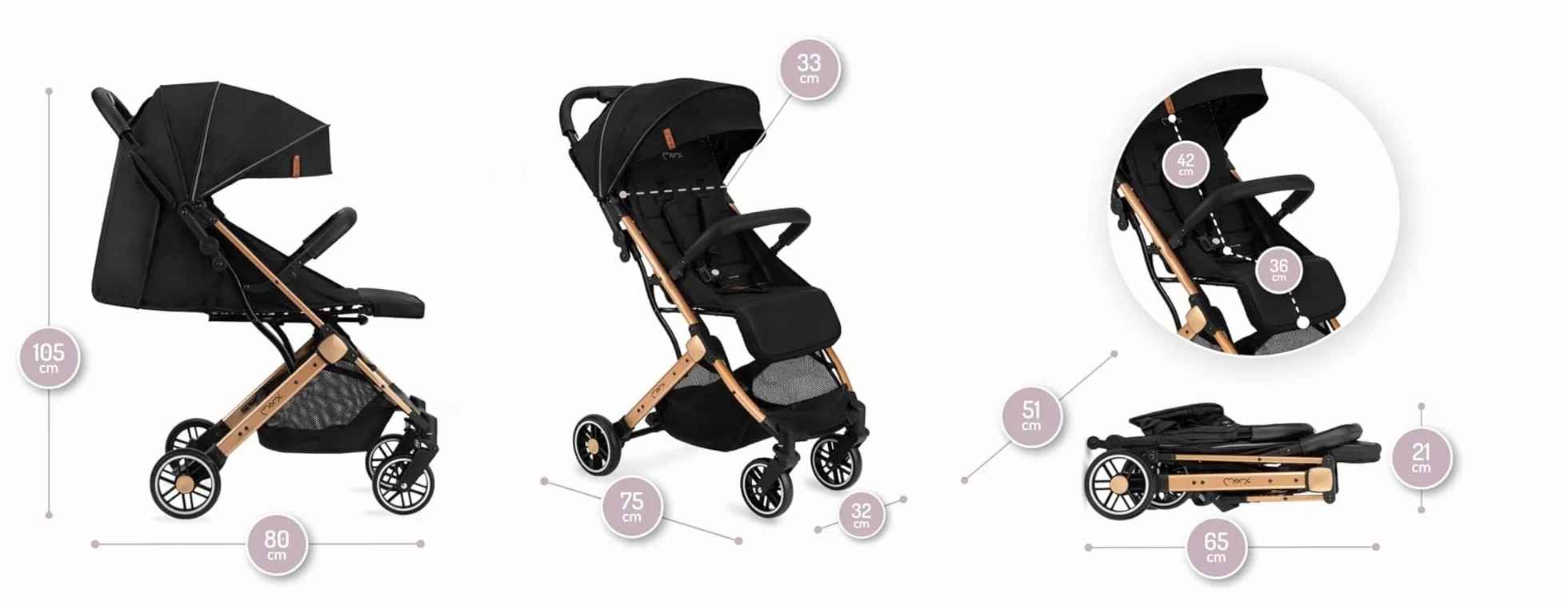 MoMi ESTELLE Poussette compacte légère pliable 6 mois 15 kg dossier inclinable repose-pieds réglable roues amorties grand panier harnais 5 points