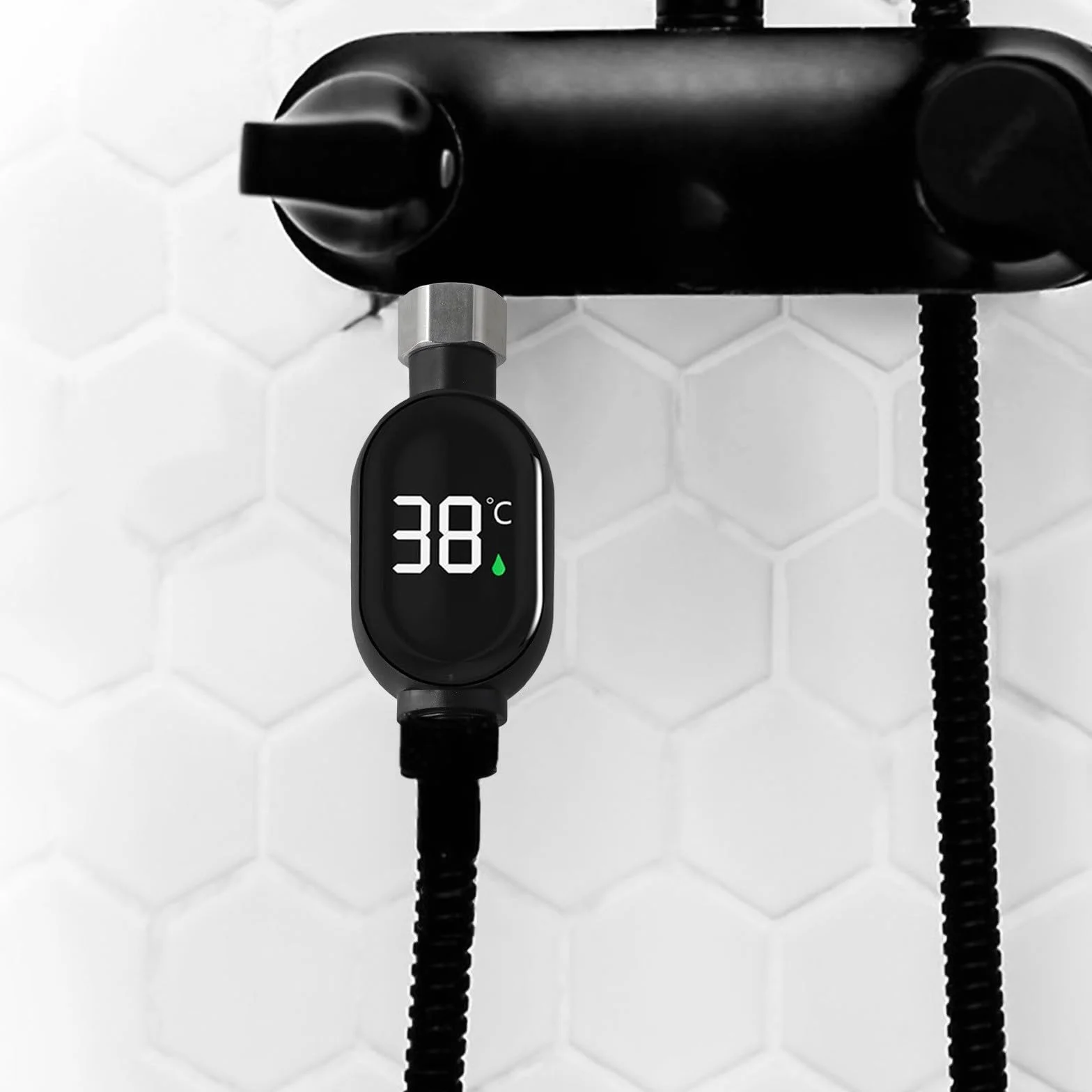 Thermomètre de douche numérique LED KiraKira, capteur étanche 0-99°C, interface 1/2", noir