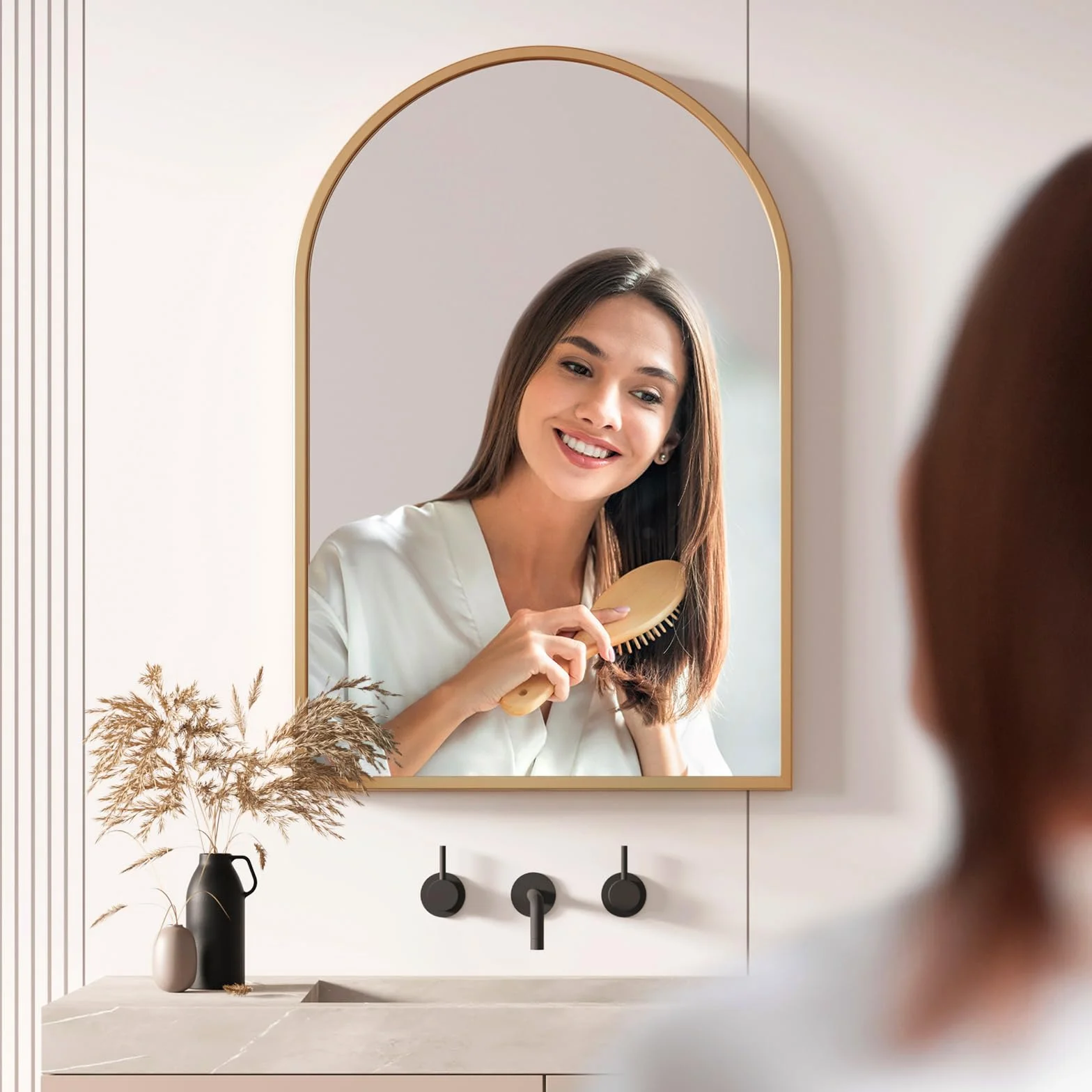Dripex Miroir Mural Arche 60x90cm Or Cadre Alliage Aluminium Grand Miroir Maquillage
