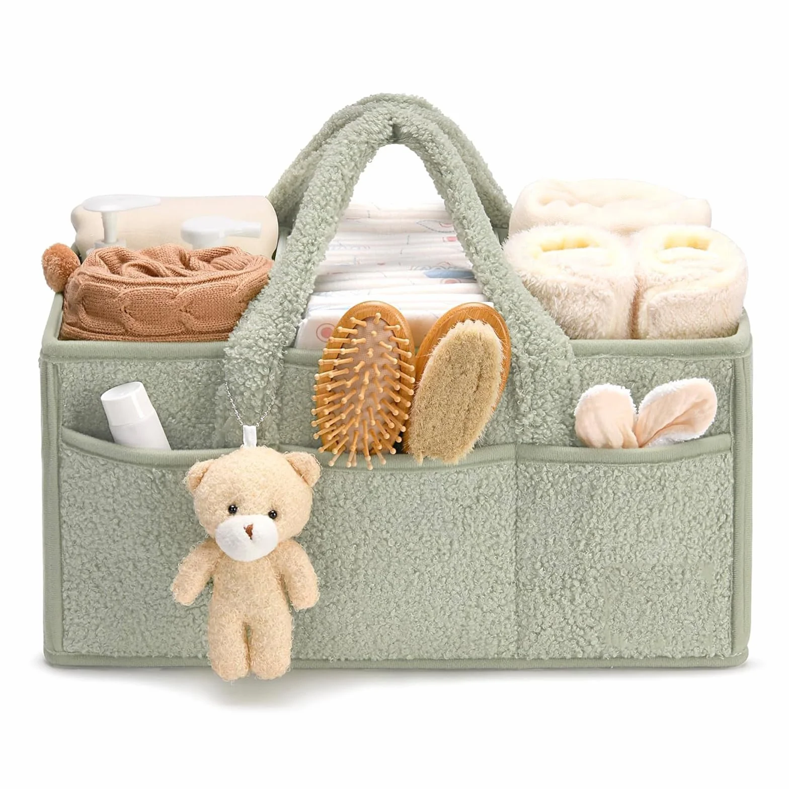 Panier Rangement Bébé, Rangement Table à Langer avec Compartiments et Poignées, Coffret Naissance