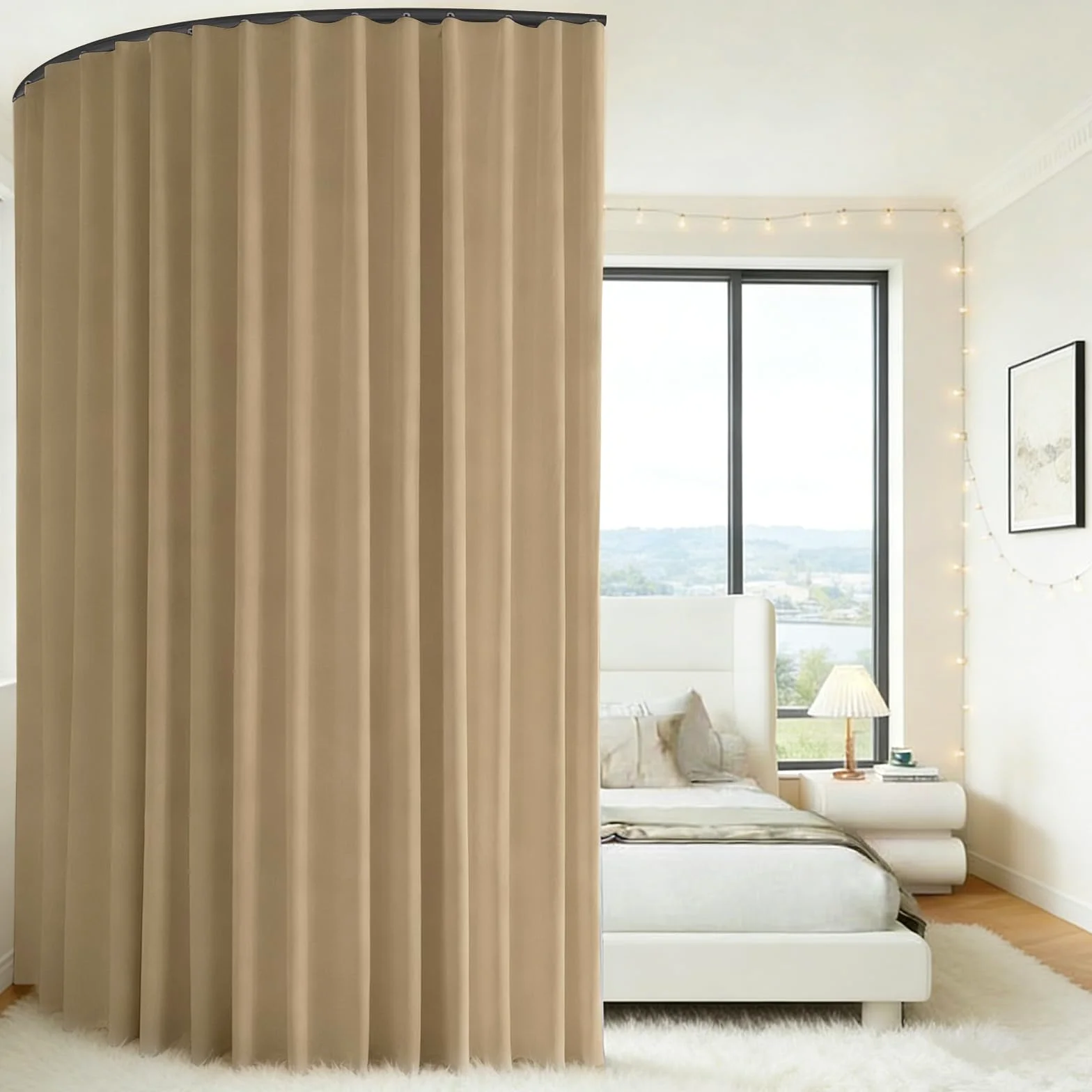 Rideau séparateur de pièce, avec rail de plafond réglable 3 m, montage au plafond sur rails, opaque, brise-vue, salon, H 220 x l 270 cm