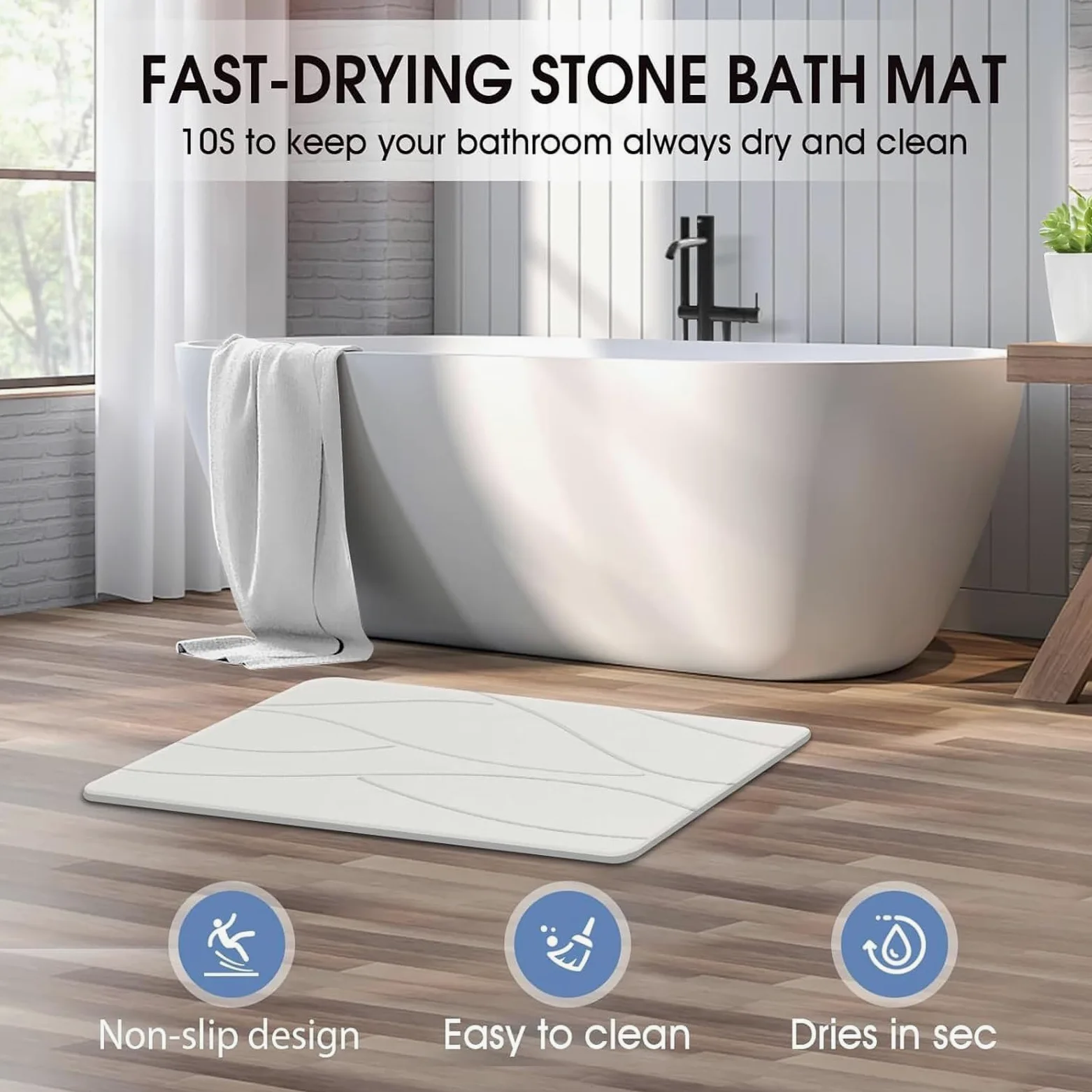 Tapis de bain en terre de diatomée – Tapis de pierre à séchage rapide avec base antidérapante, tapis de sol absorbant l'eau pour la maison