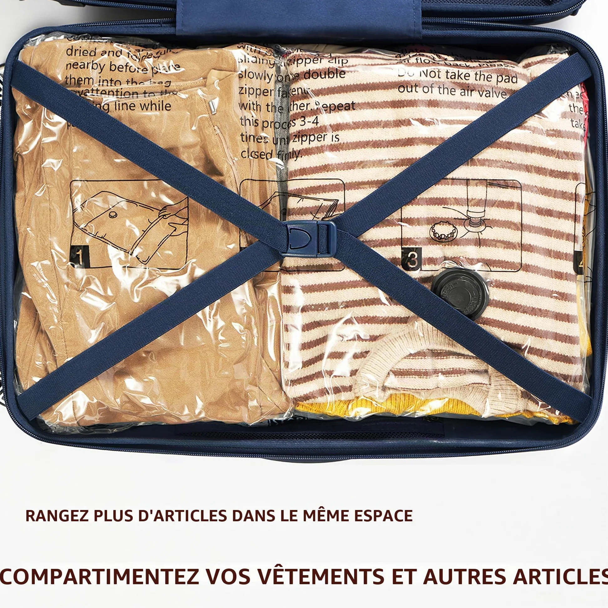 Lot de 10 grands sacs de rangement sous vide avec pompe électrique, 10 grands sacs de voyage pour vêtements de voyage avec fermeture hermétique pour vêtements, oreillers, couettes, couvertures