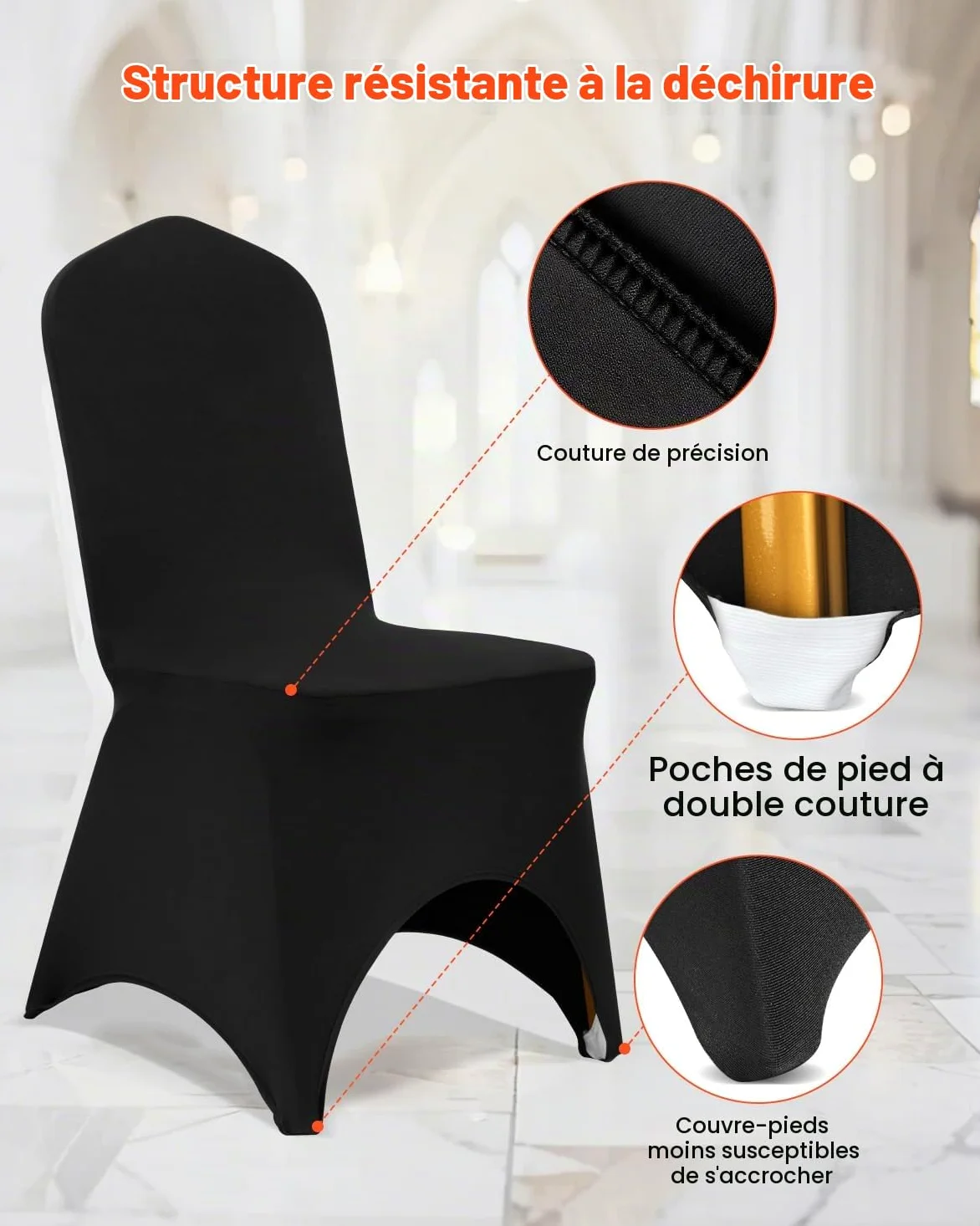 VEVOR Housses de Chaise Pliantes en Élasthanne Élastique, Couverture de Chaise Avant Arquée Universelle, Amovibles et Lavables, pour Mariage, Banquet, Fête, Célébration, Salle à Manger 100PCs Noir
