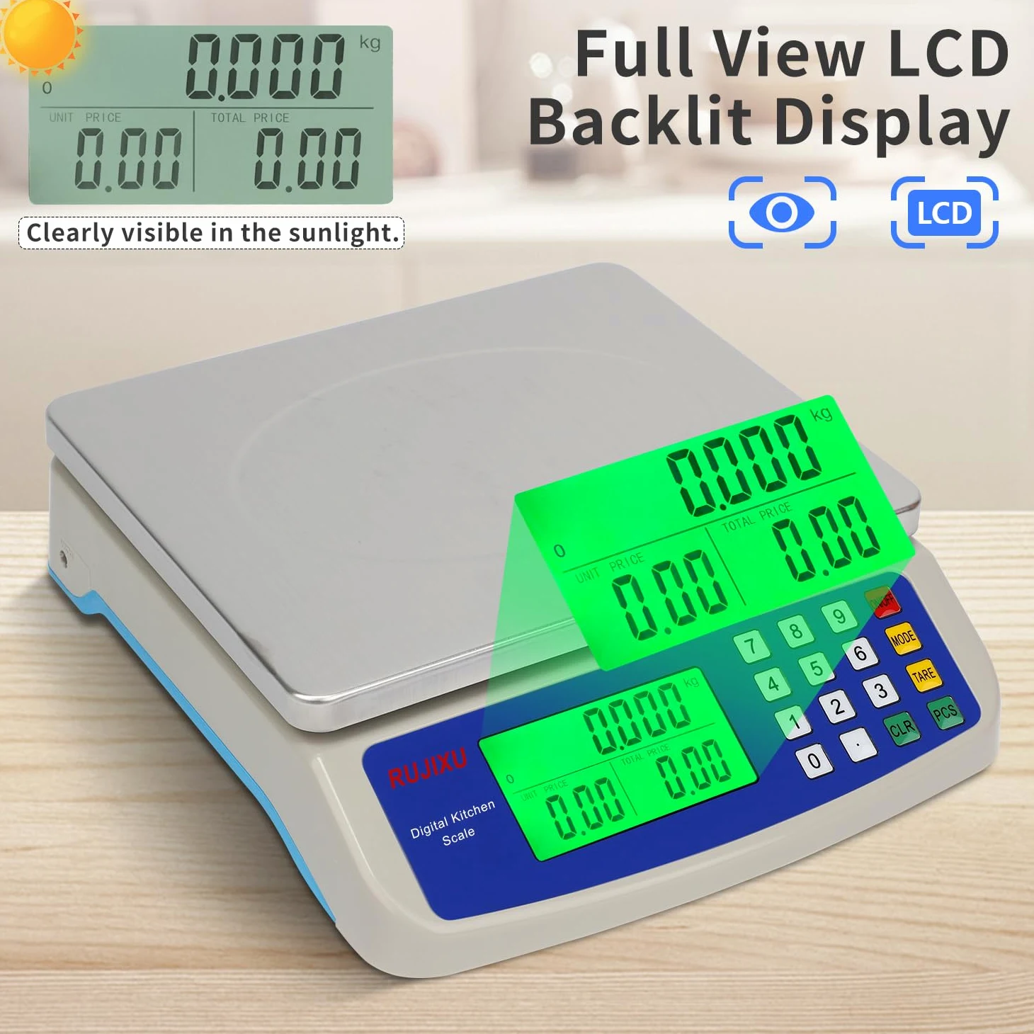 Balance de cuisine precision 10kg/0.5g acier inoxydable balance professionnelle alimentaire avec Écran LCD Rétroéclairé, pese aliment 5 Unités et Fonction Tare, Piles incluses avec USB