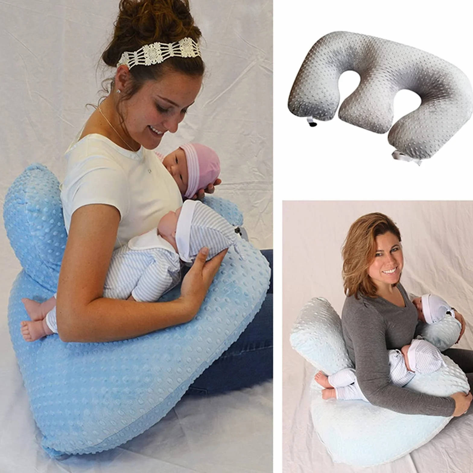 Coussin d'allaitement multifonction pour jumeaux, lavable en machine, coton, rose