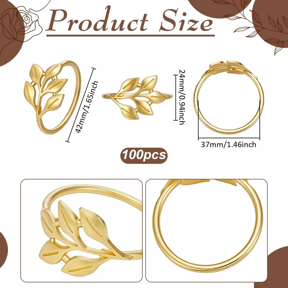 UNICRAFTALE 100pcs Anneaux de Serviette en Feuille Dorée en Alliage en Gros Porte Serviette Métallique Décor de Serviette pour Dîners Banquets Thanksgiving Noël Fêtes Mariage