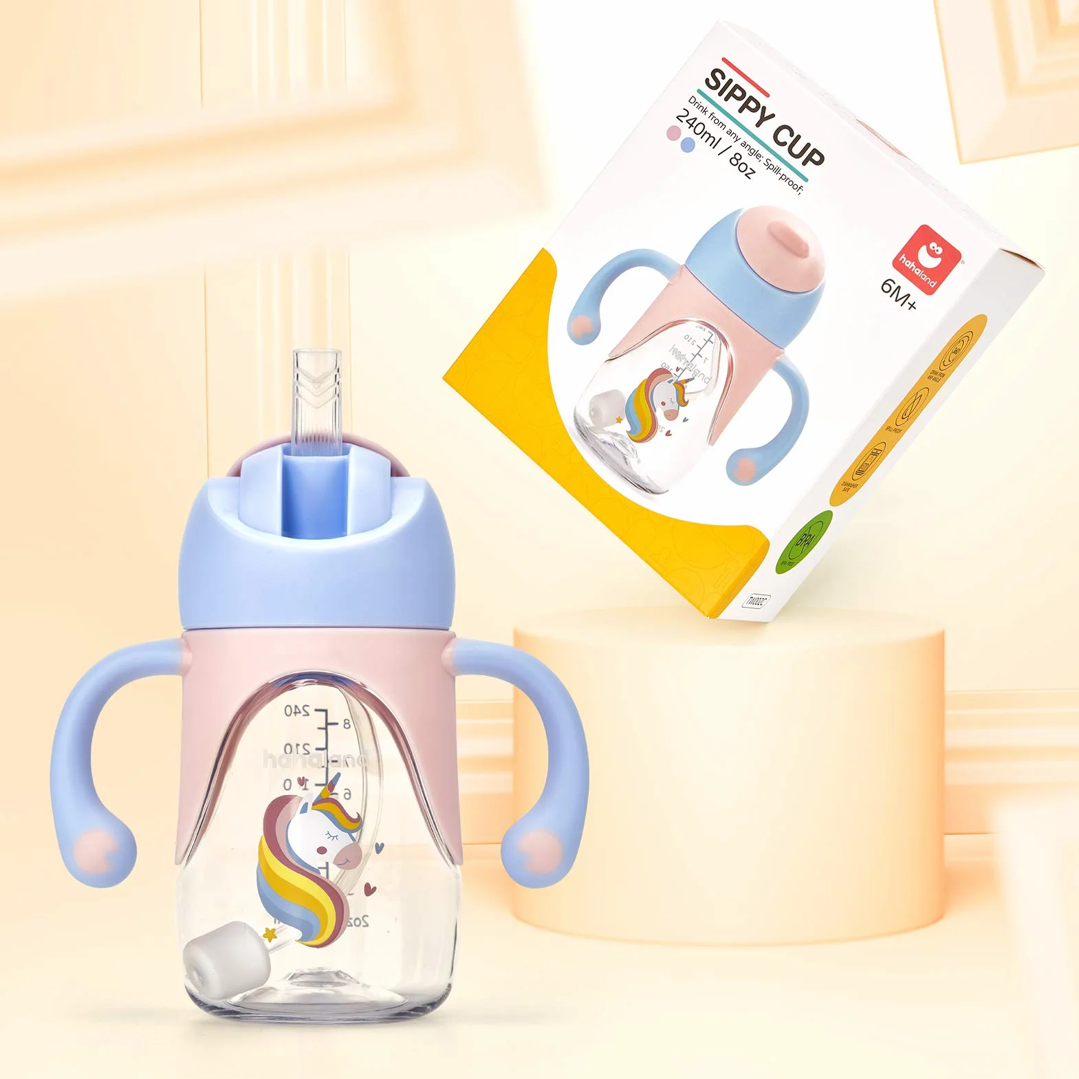 hahaland Tasse Paille Enfant 2 en 1 240ml 100% Étanche Anti-fuite