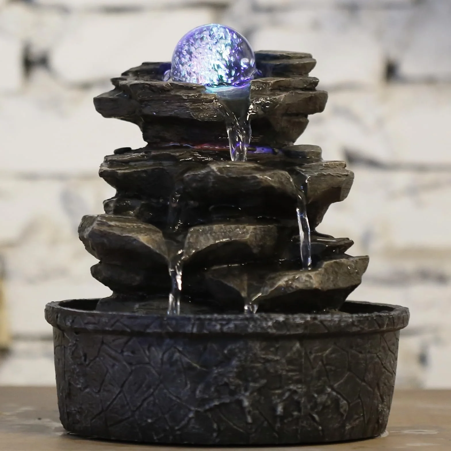 Zen'Light Fontaine d'Intérieur Little Rock Cascade Nature Effet Pierre Lumière LED Coloré H23cm