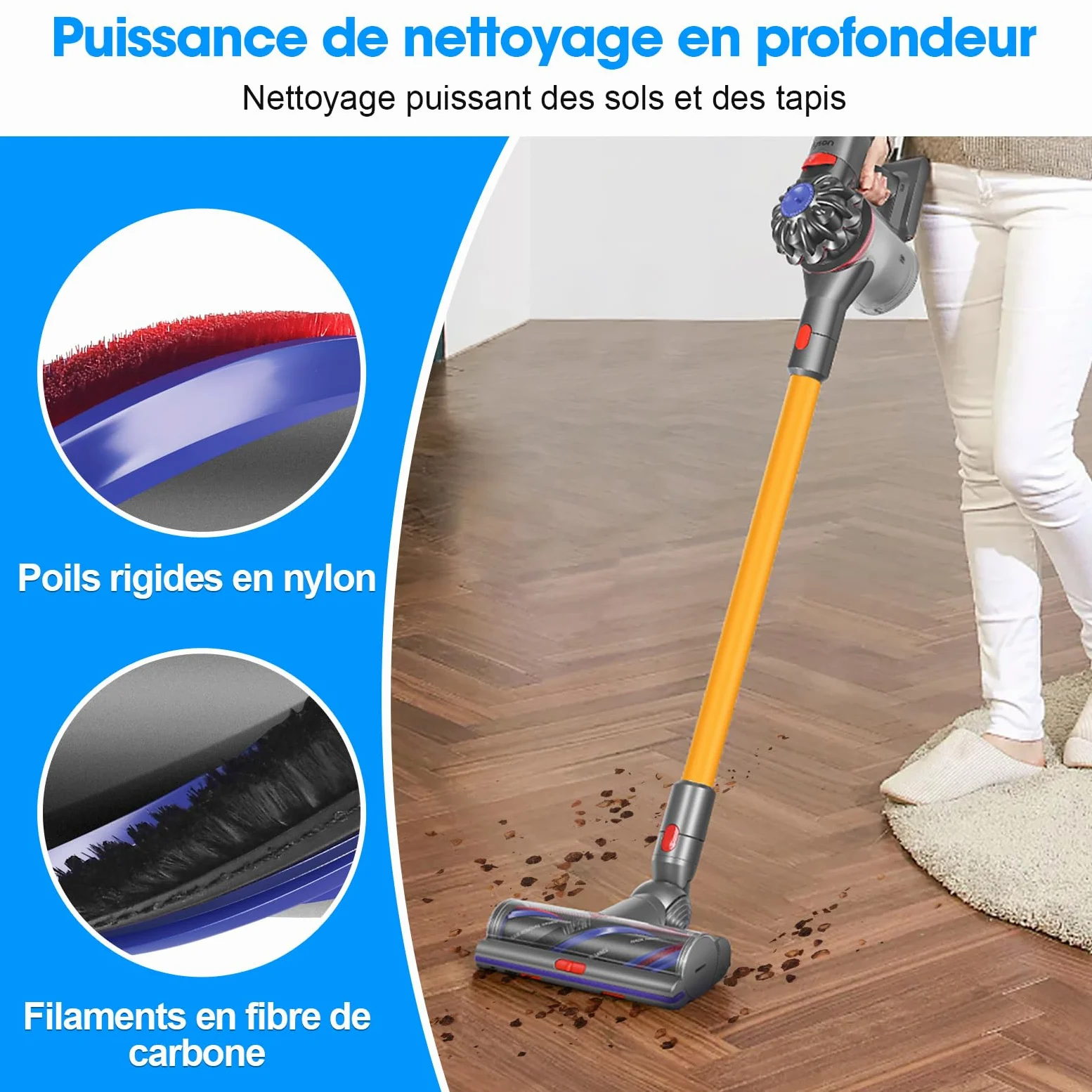 V11 Brosse High Torque pour Dyson V11 V15 V10 V8 V7 | Accessoires de Tête de Brosse, Anti-Enchevêtrement, Adaptés Aux Tapis et Aux Sols Durs