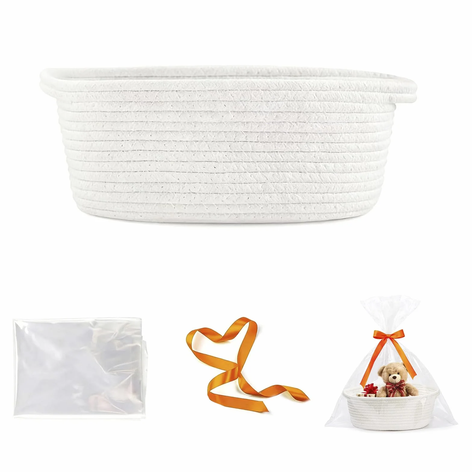 Panier cadeau vide tressé blanc pour fête prénatale, anniversaire, mariage