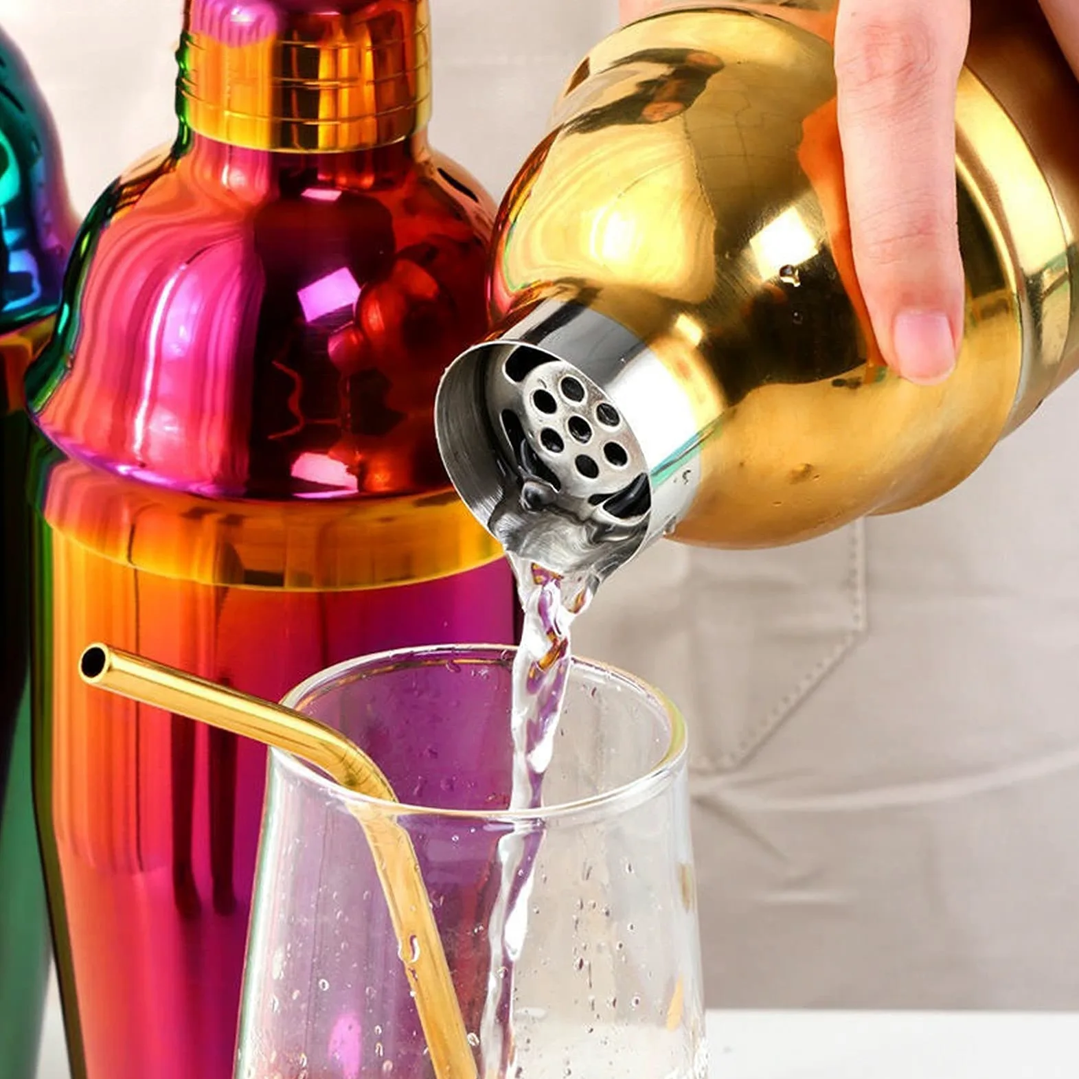 Shaker Cocktail Cocktail Shaker Barware Outil coloré en Acier Inoxydable Kit Boston Cocktail Set Shaker vin verseurs avec Passoire Mesurer Coupe Barman Set à Cocktail (Color : Rainbow 3 Set)