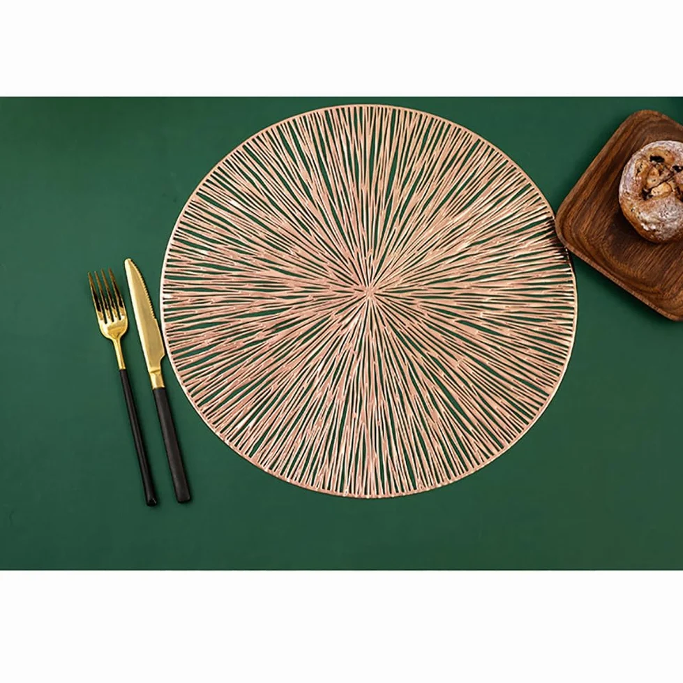 Creative Line Art Round Placemat - 38 Cm / 14,9 Pouces PVC Mat De Table Imperméable, Tapis À Manger Contemporain pour Cuisine, Restaurants,Or Rose,12pcs