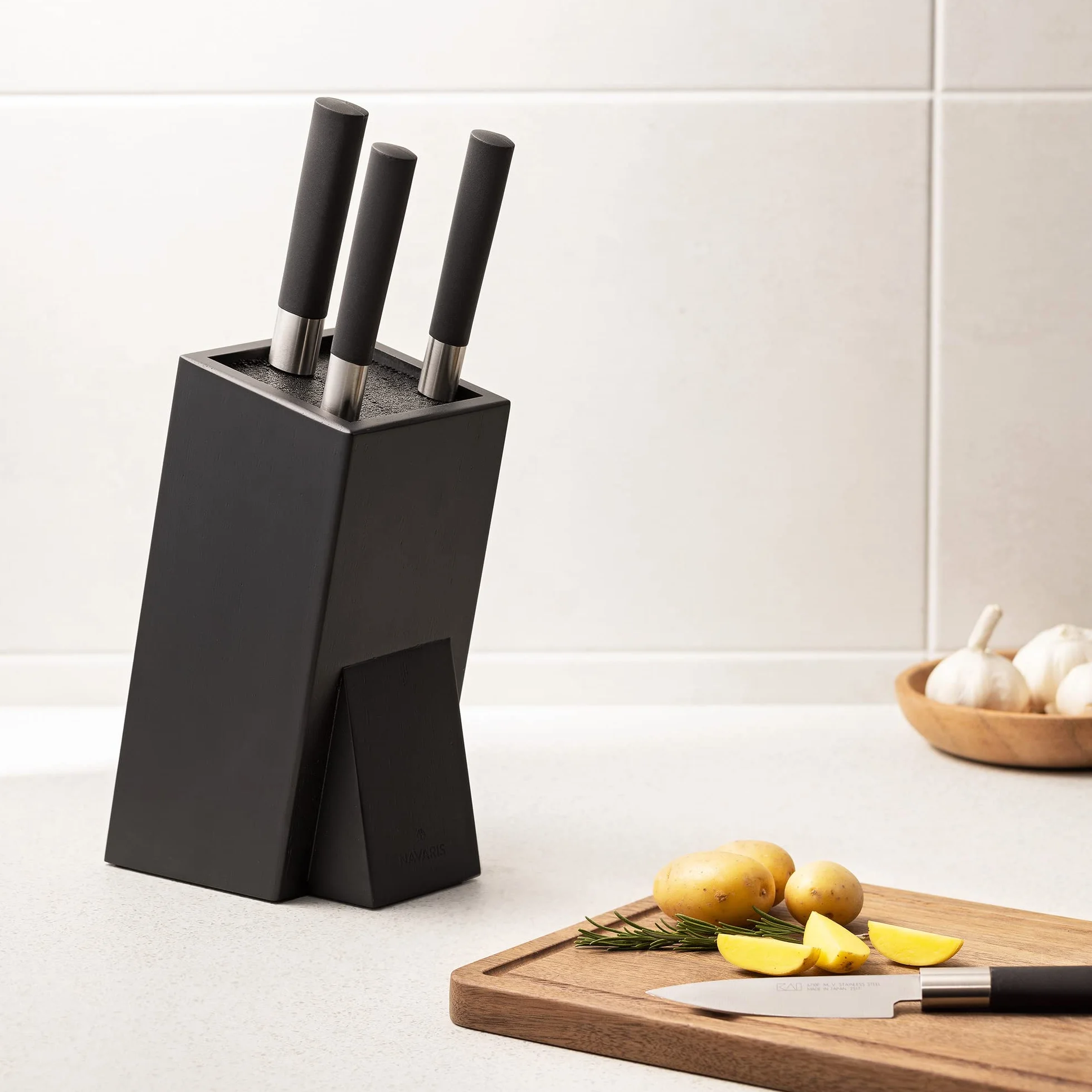 Navaris Bloc Couteau Bois Acacia 25x15x10,5 cm Vide Tiges Plastique