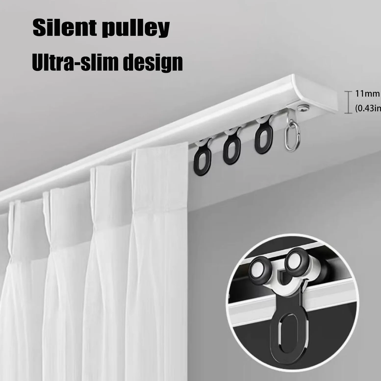 Rail Rideaux Plafond 1m 2m 3m 4m 5m 6m Tringle À Séparation De Pièces En Aluminium Rail Simple Pour Rideaux Rail Rideaux Plafond Silencieux Avec Crochets À Rouleaux Pour Bureau(White,2.8m/9.2ft)
