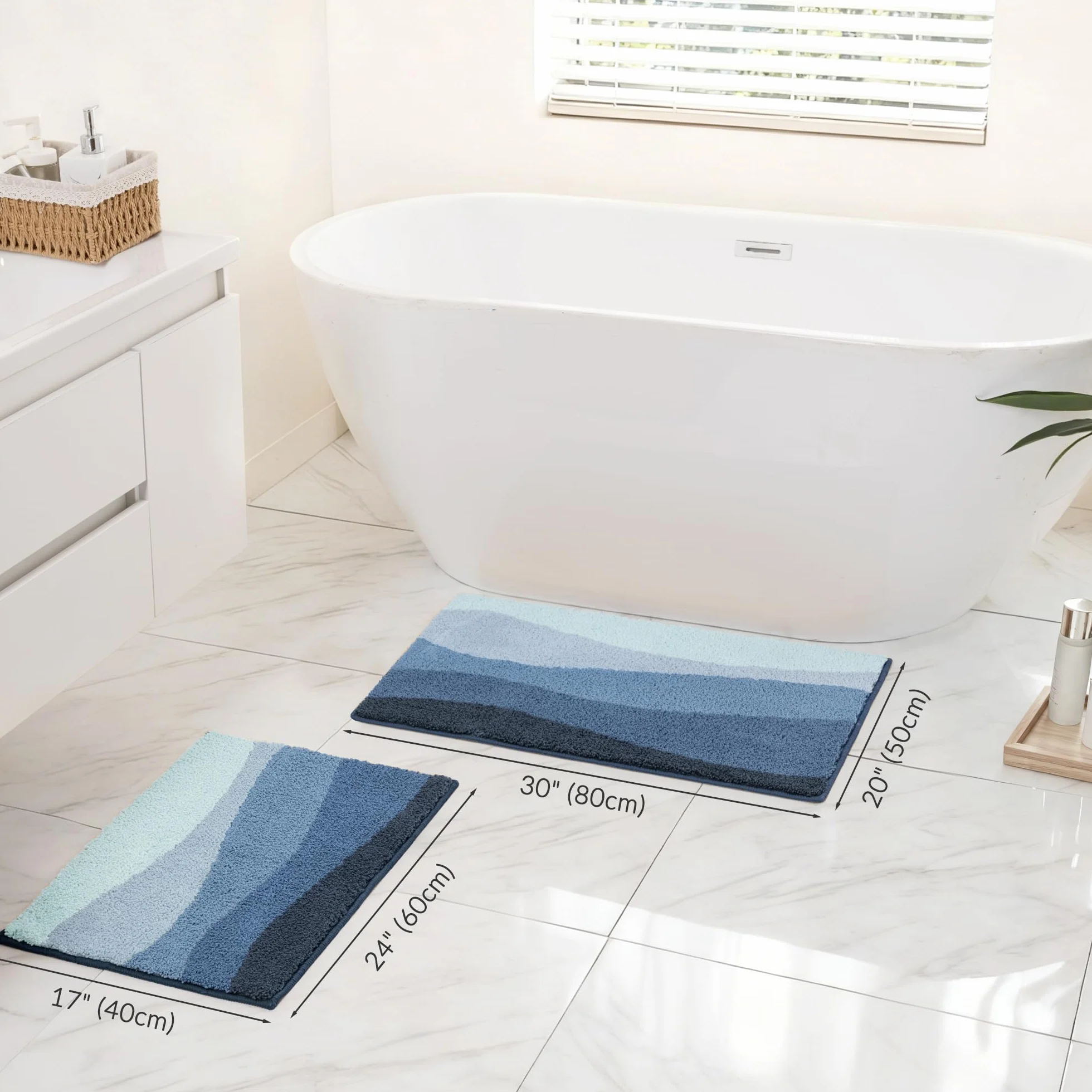 Tapis de Bain en Microfibre Antidérapant 40 x 60 cm Mélangé Bleu