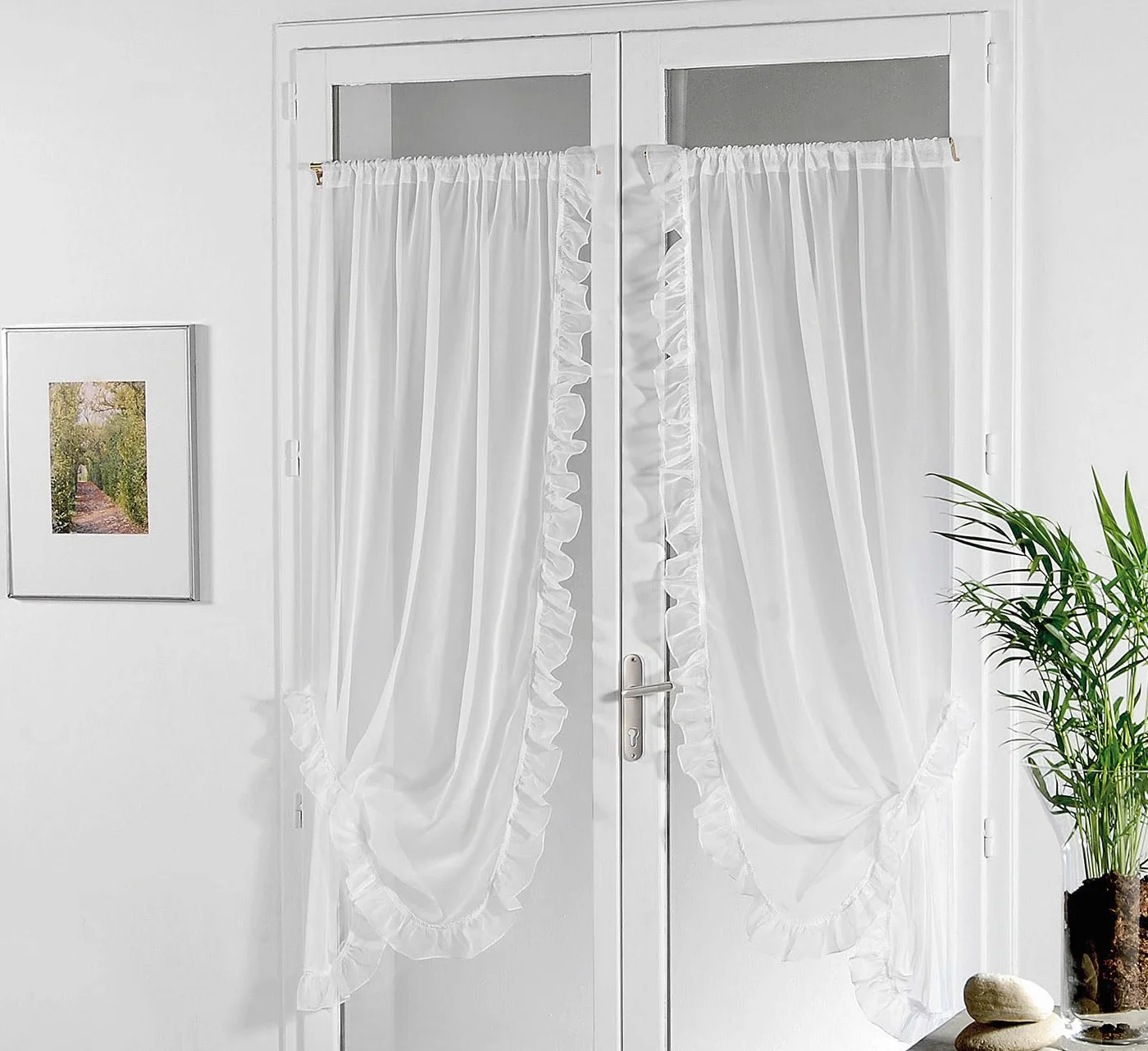 Linder 0390 /10/501 Paire de Bonne Femme Polyester Lin Blanc Passe Tringle 95 x 150 cm