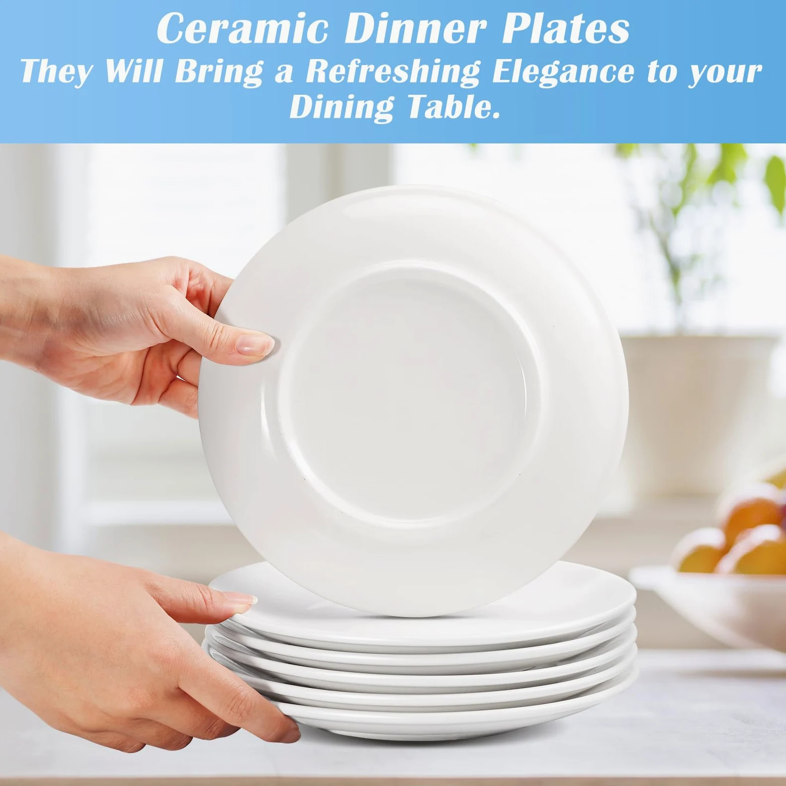 Lot de 8 assiettes rondes en céramique, 25,4 cm, assiettes à dessert, assiettes à petit-déjeuner, assiettes à gâteau, assiettes à salade, empilables, robustes, pour pâtes, pain, plats