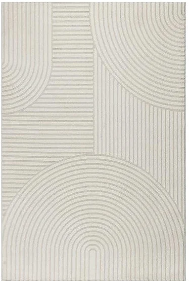 Tapis Moderne à Relief Graphique avec Texture sculptée et Lignes arrondies - Dimension 120x170 cm, Couleur Beige