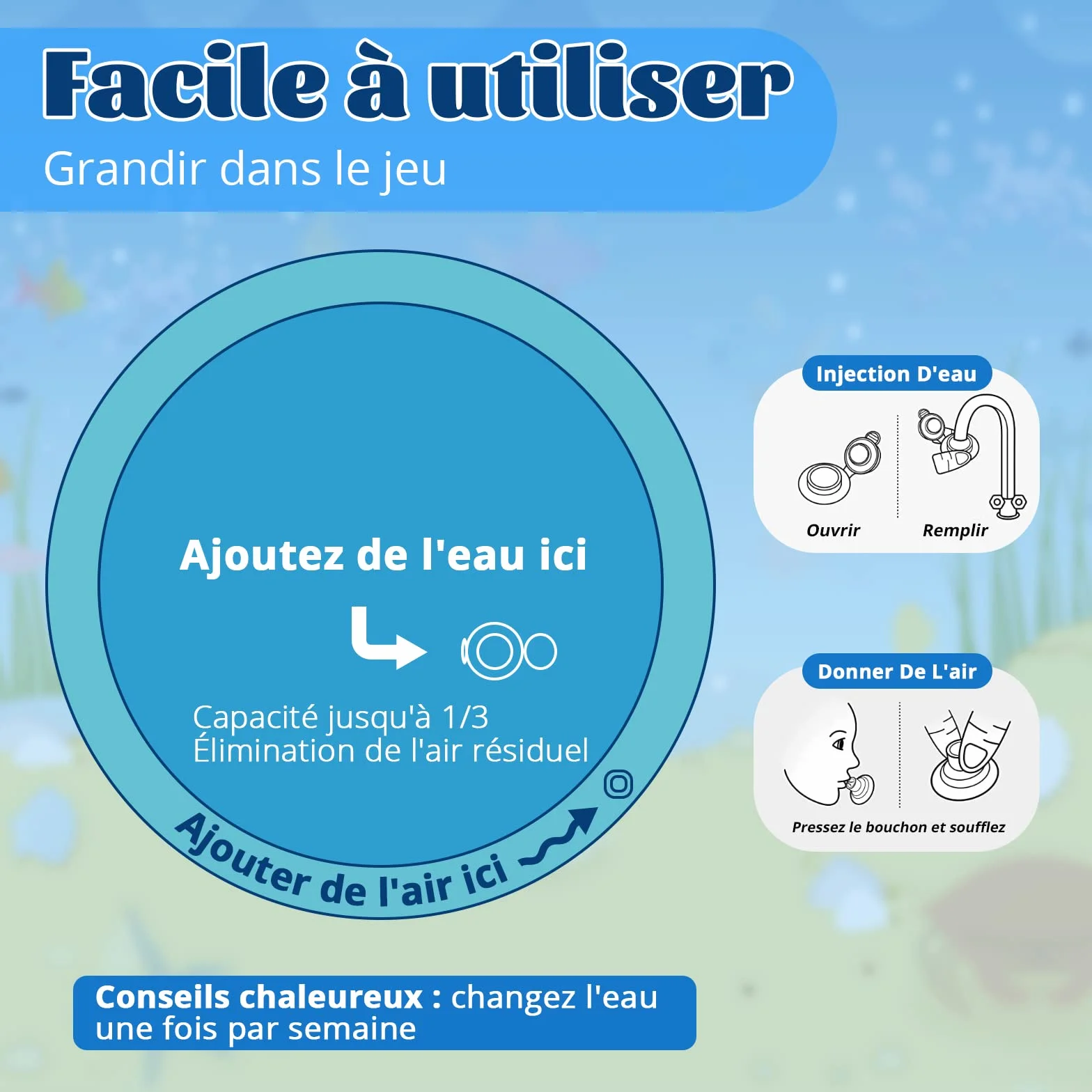 GOLDGE Tapis D'eau Gonflable Bébé 100x100cm PVC Imperméable Centre d'Activité Amusante